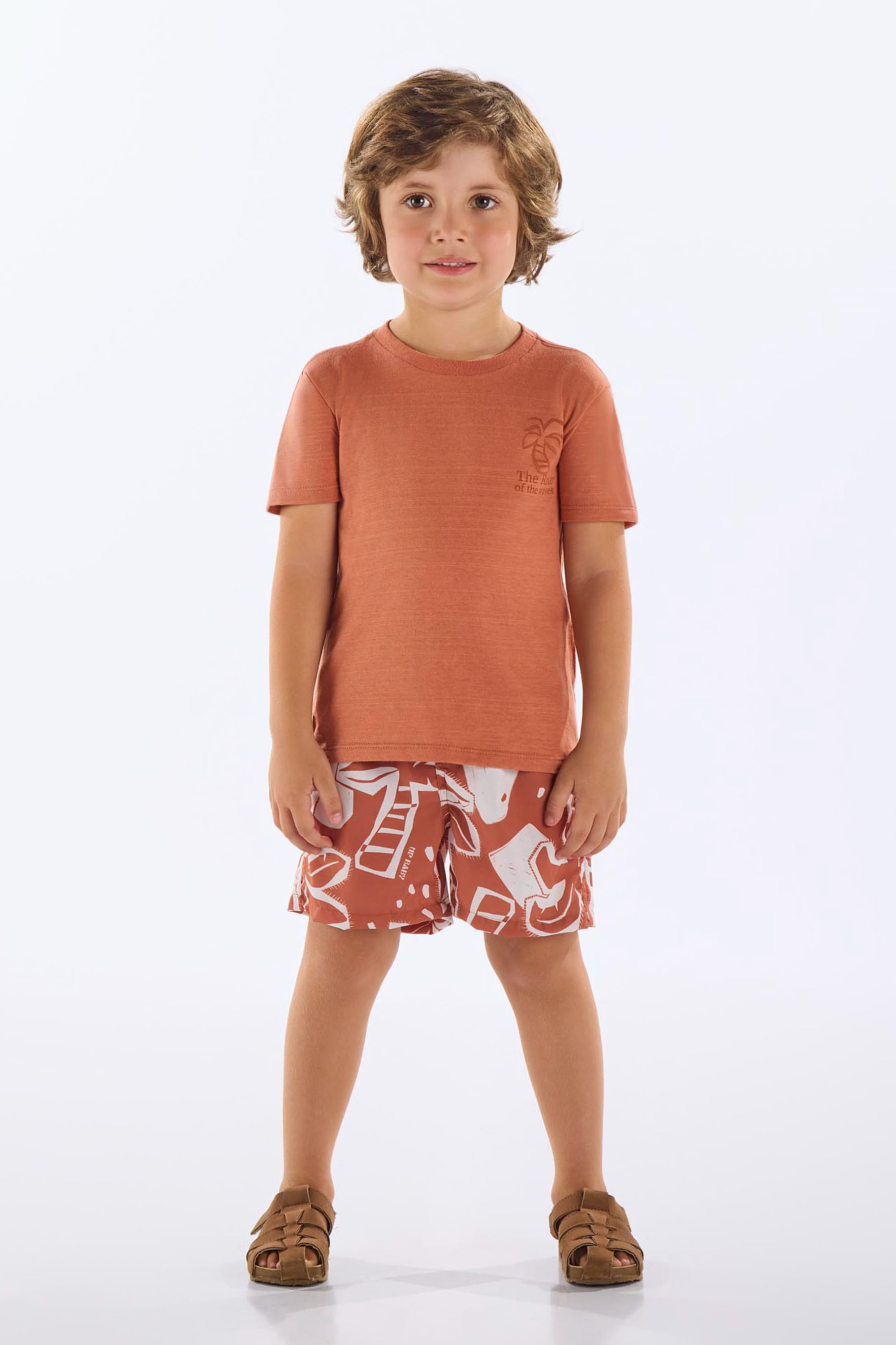 Conjunto Infantil Masculino com Camiseta e Short Estampado (Marrom) Up Baby