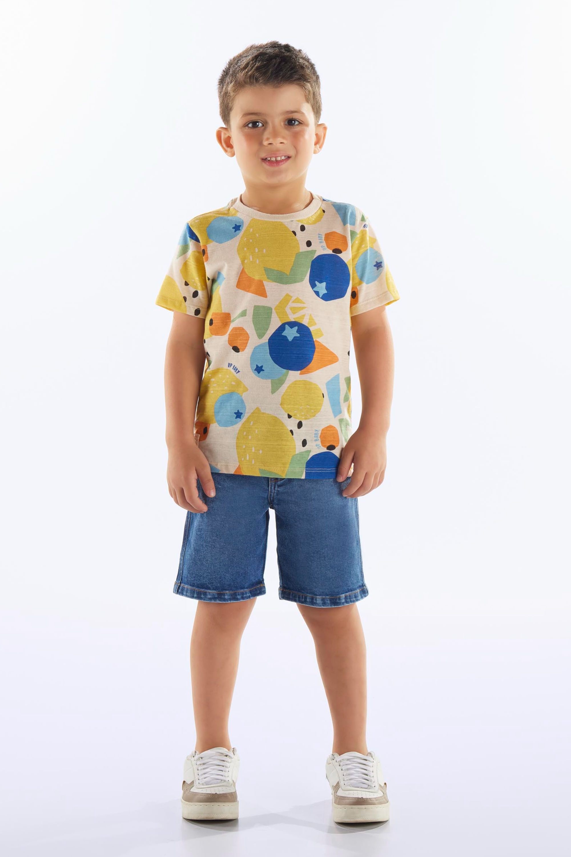 Camiseta Frutas em Algodão Infantil Masculina (Bege) Up Baby