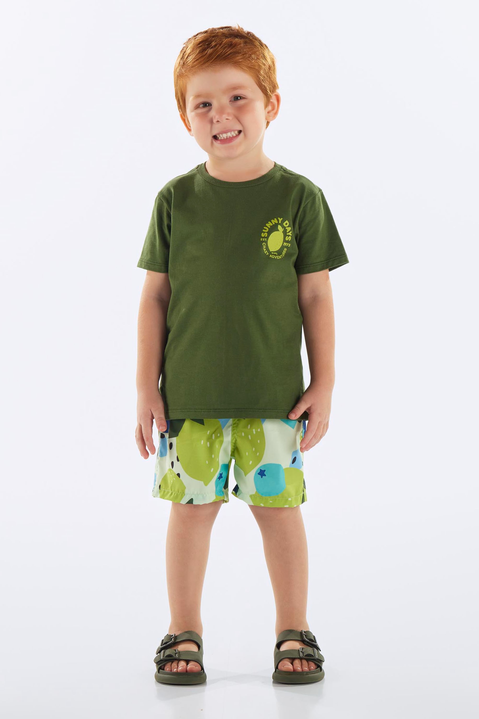 Conjunto Infantil Masculino com Camiseta e Short Frutas (Verde) Up Baby