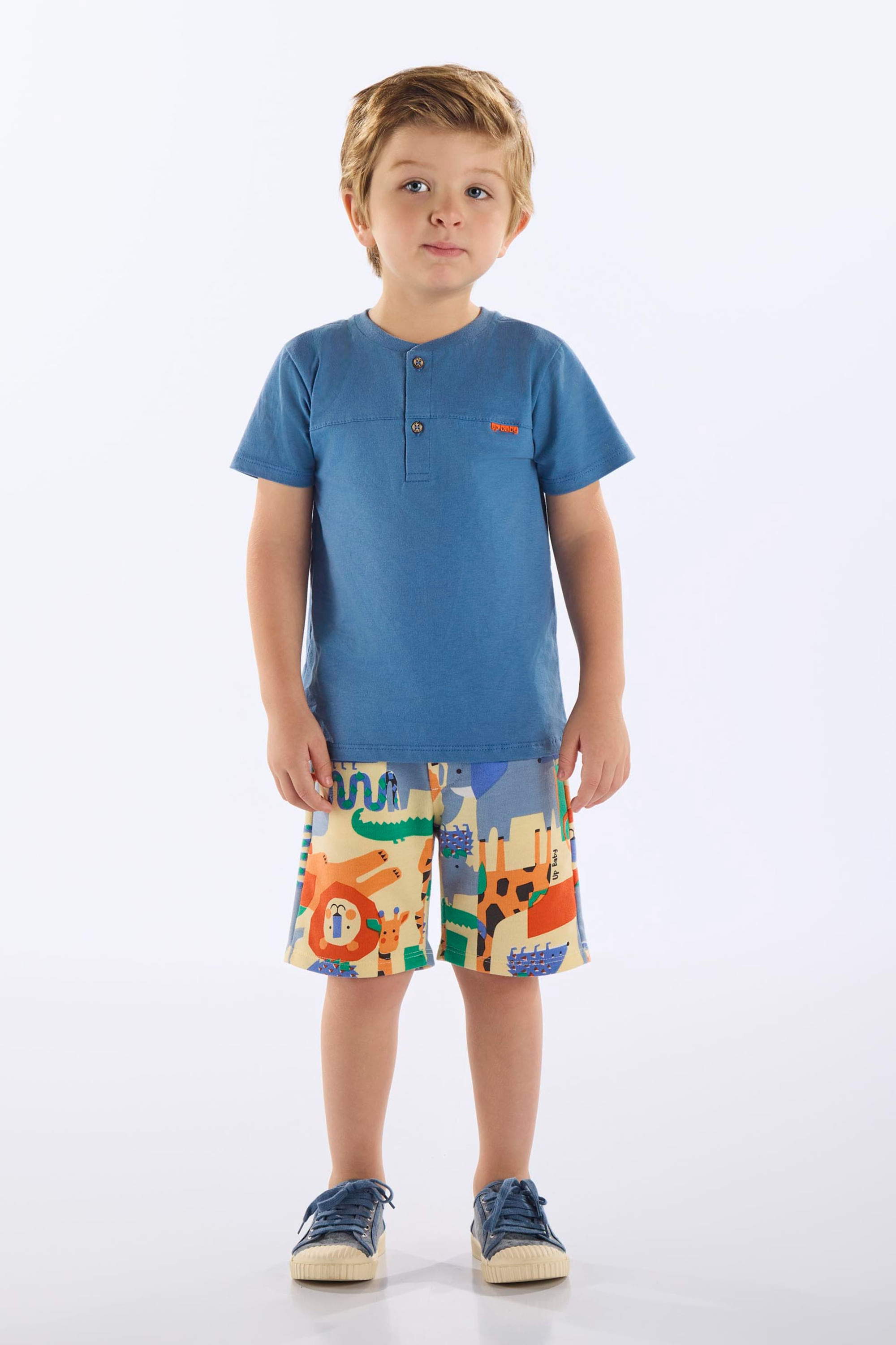 Conjunto Infantil Masculino com Camiseta e Bermuda Animais (Azul) Up Baby