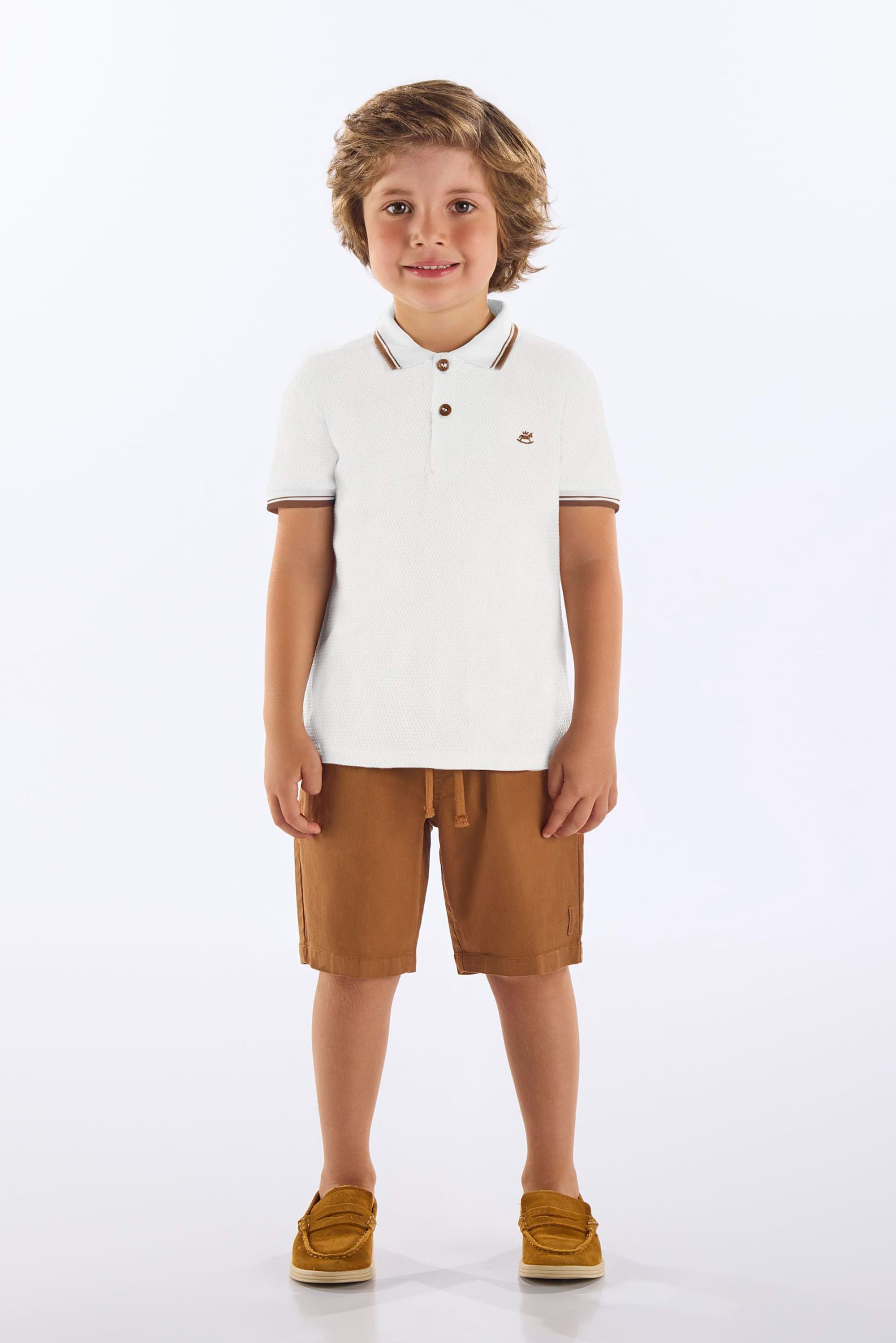 Conjunto Infantil Masculino com Camisa Polo e Bermuda (Branco) Up Baby