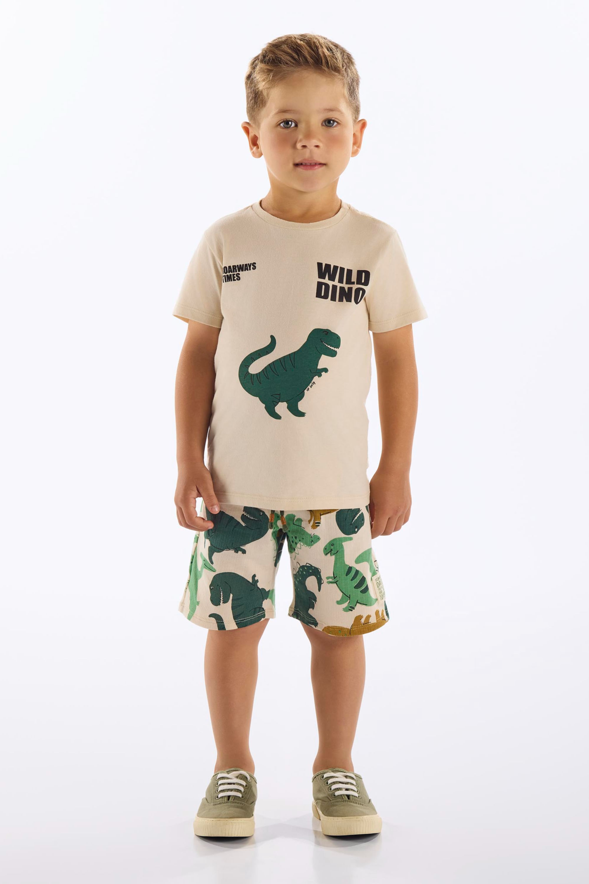 Conjunto Dino Infantil Masculino com Camiseta e Bermuda (Bege) Up Baby