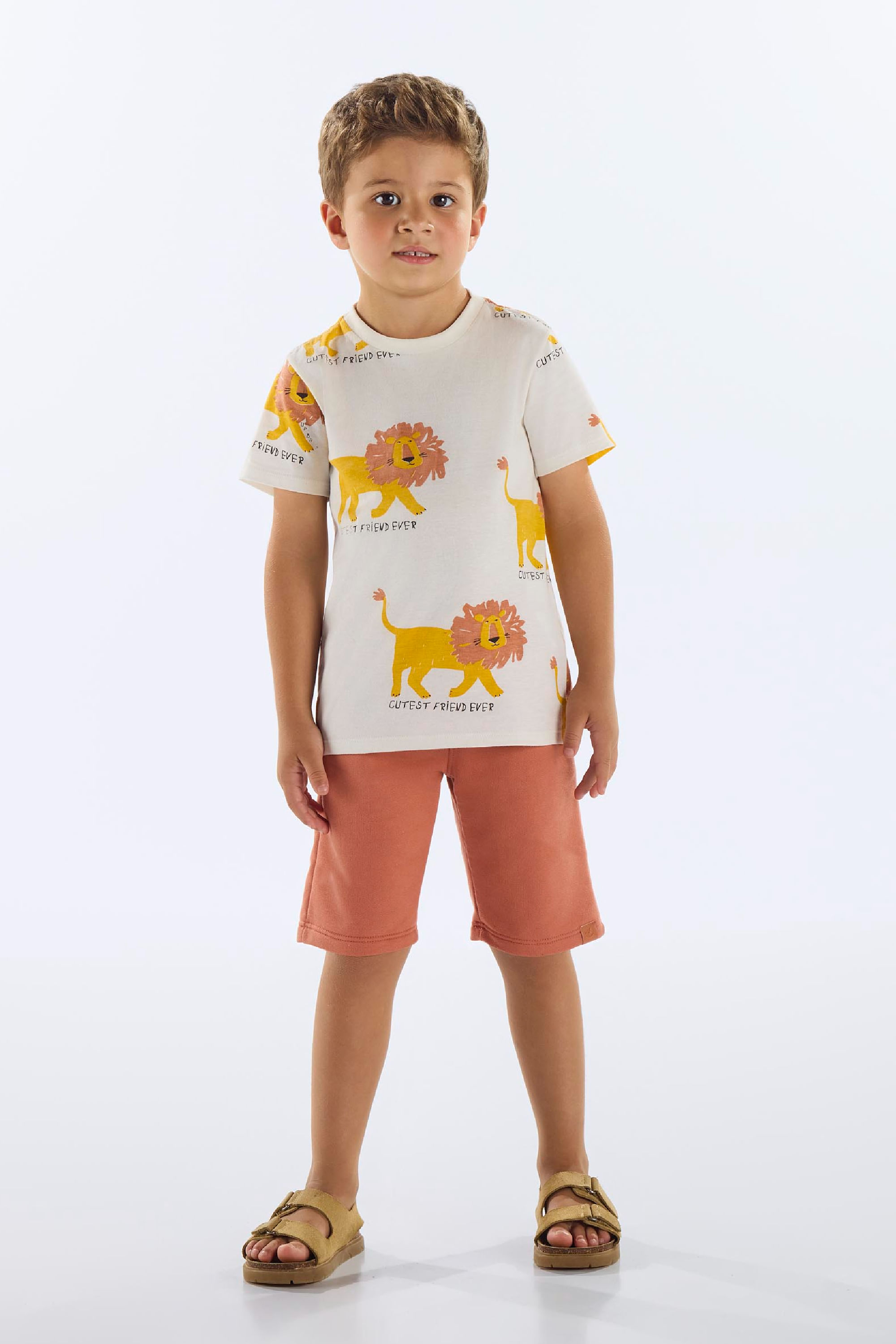 Conjunto com Camiseta Leão e Bermuda Infantil Masculino (Branco) Up Baby