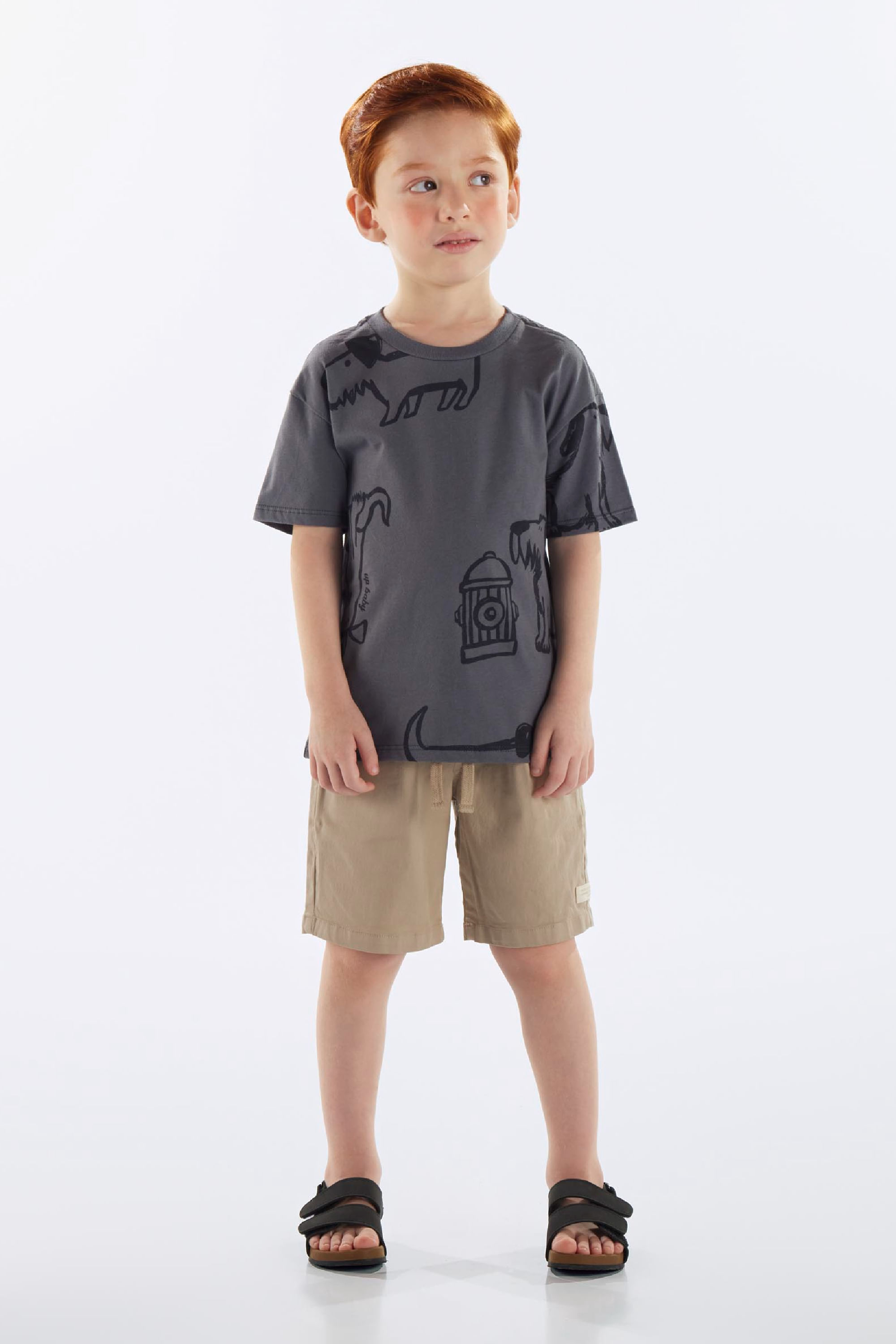 Camiseta Cachorrinho em Algodão Infantil Masculina (Cinza) Up Baby