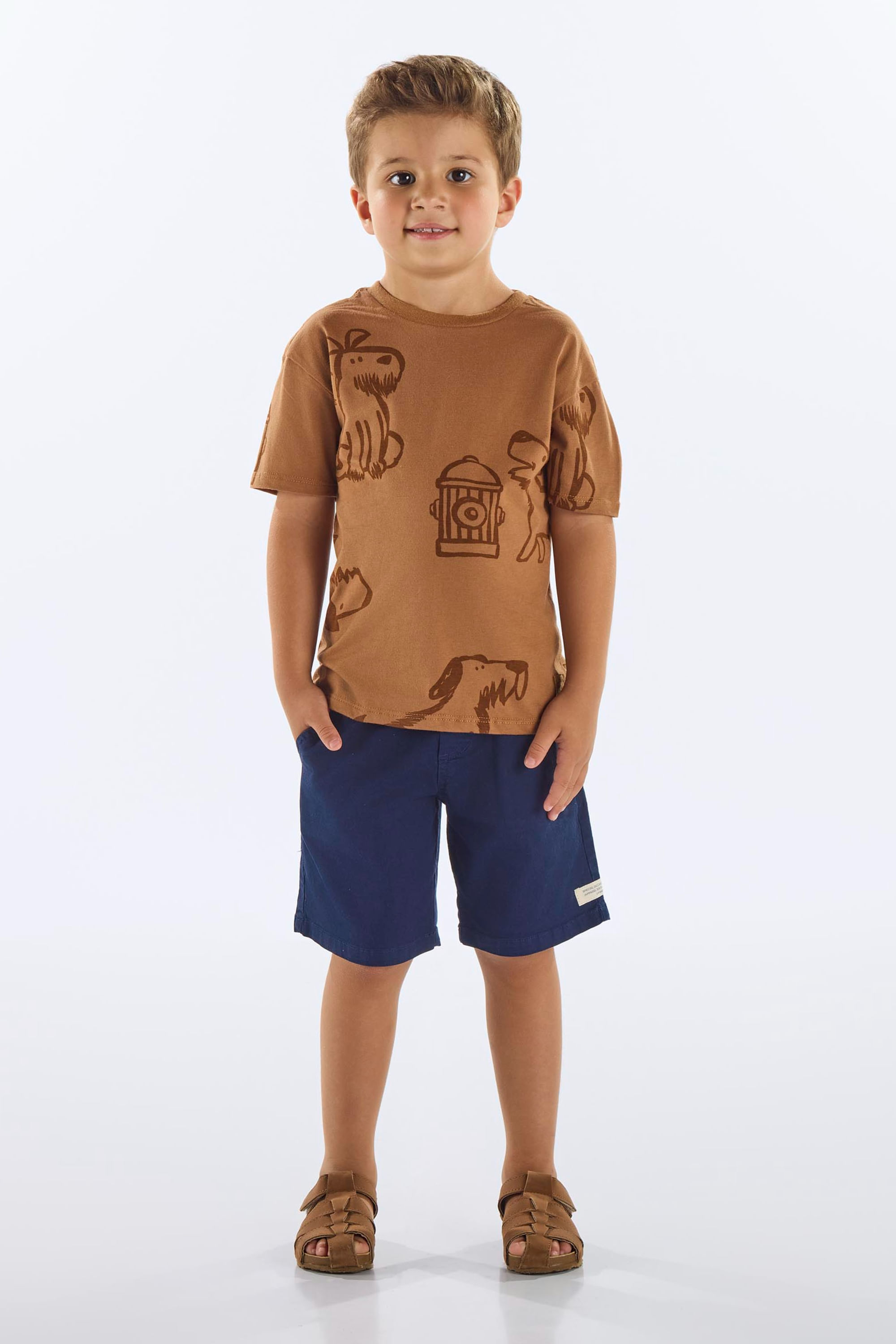 Camiseta Cachorrinho em Algodão Infantil Masculina (Marrom) Up Baby