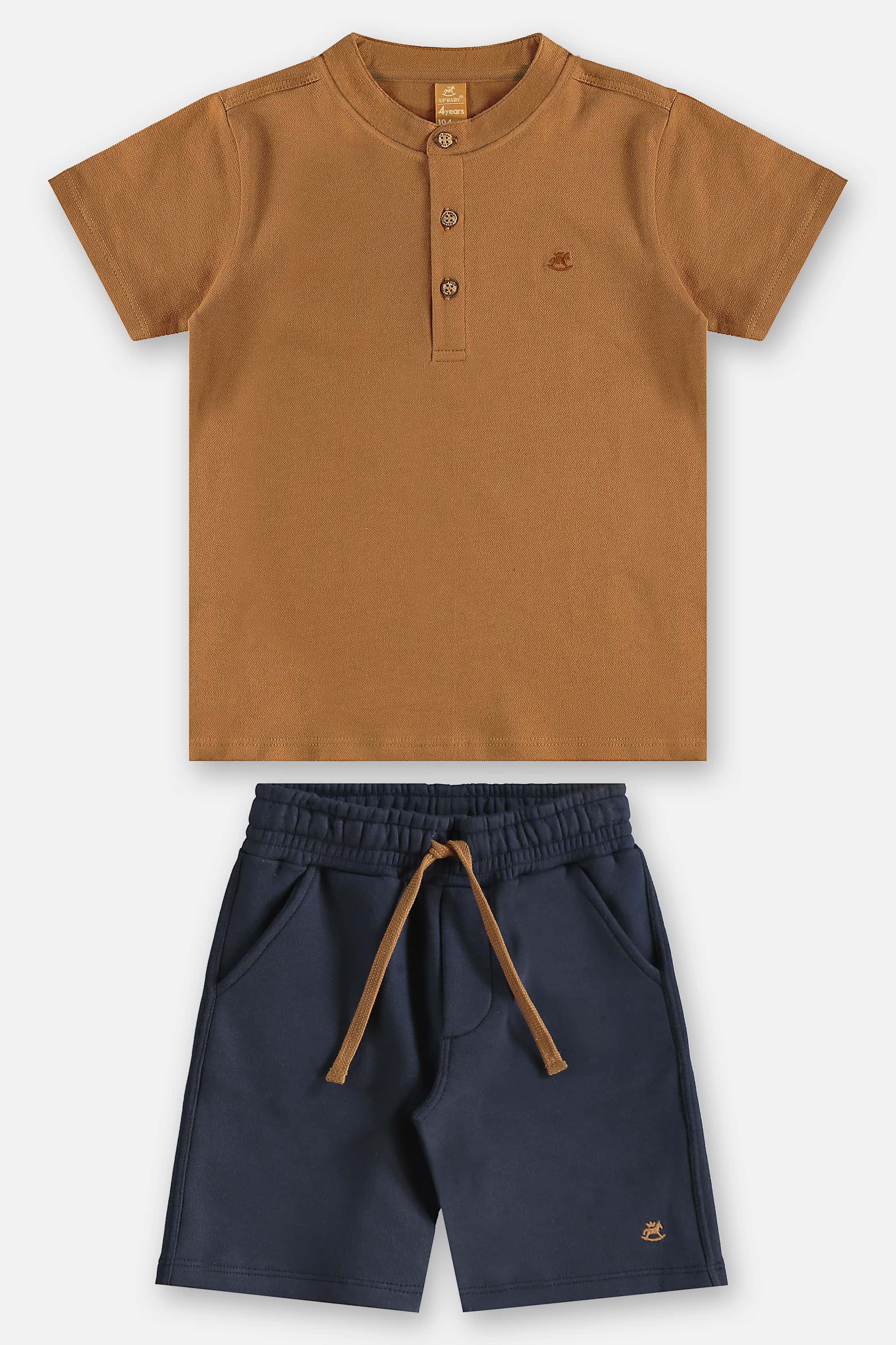 Conjunto Infantil Masculino com Camiseta e Bermuda Alfaiataria (Marrom) Up Baby