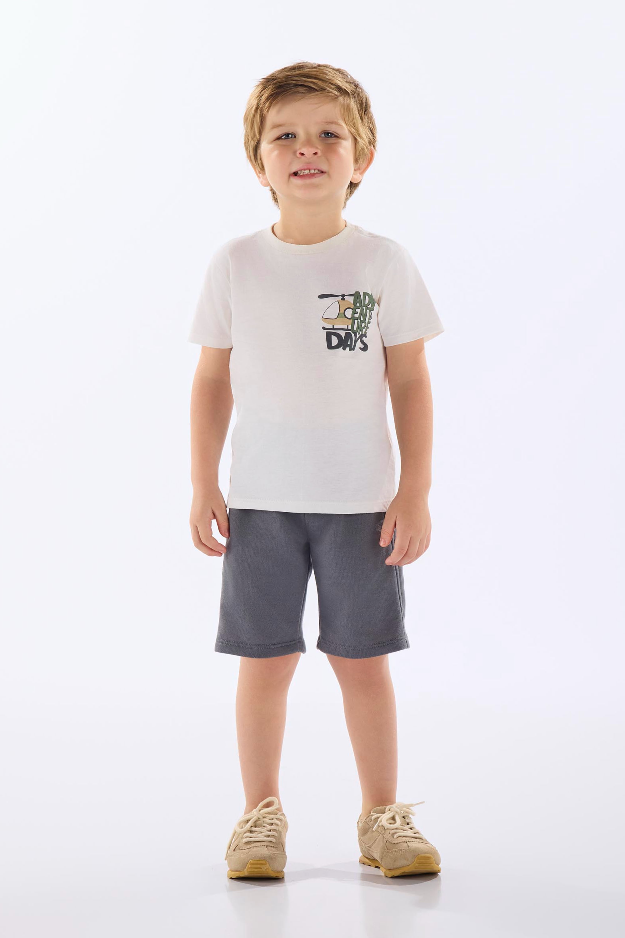 Conjunto Infantil com Camiseta em Algodão e Bermuda em Moletom (Bege) Up Baby