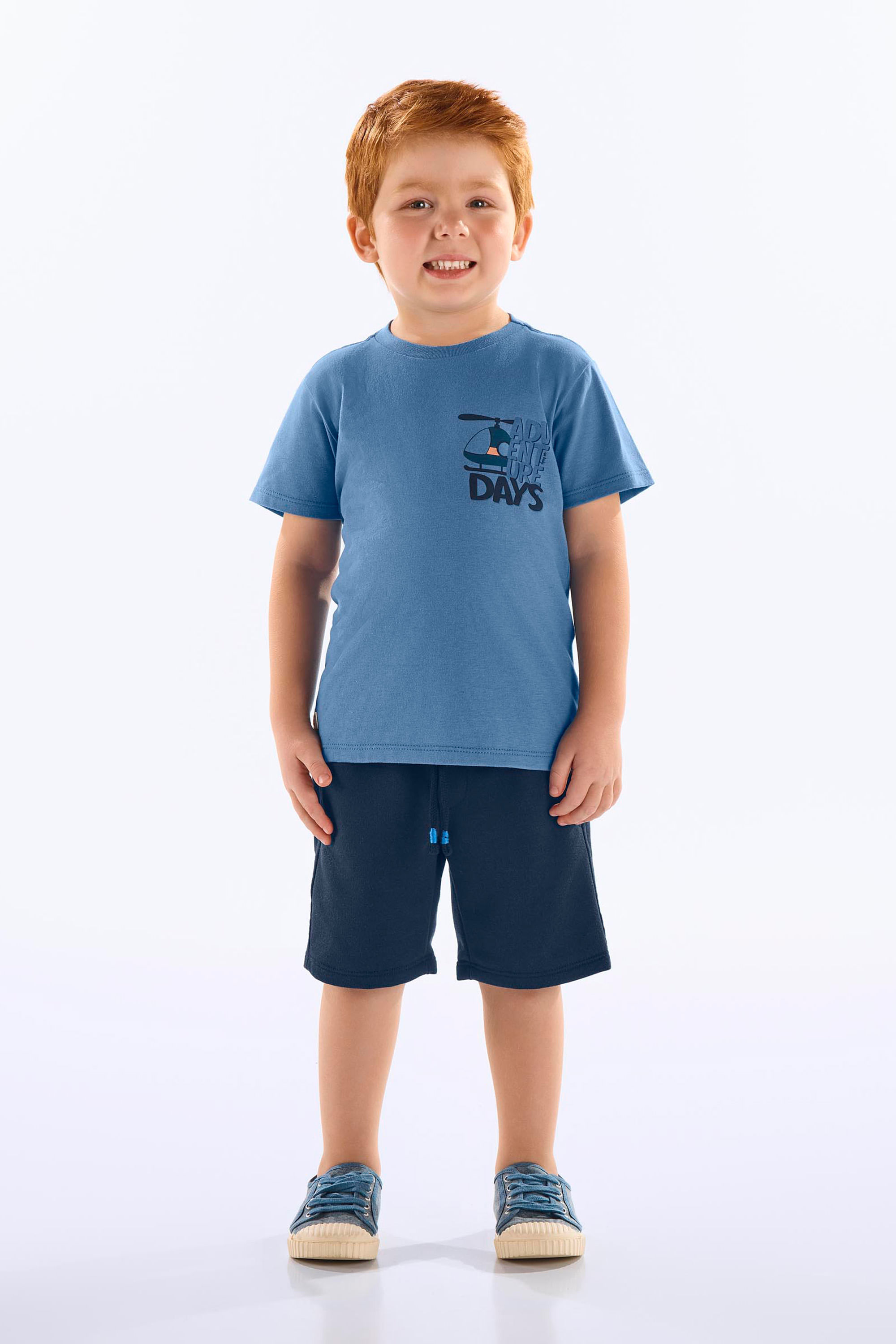 Conjunto Infantil com Camiseta em Algodão e Bermuda em Moletom (Azul) Up Baby - Imagem 41