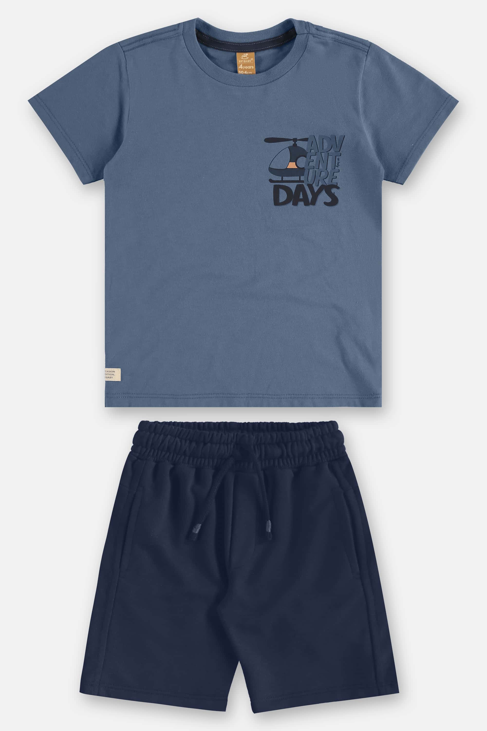 Conjunto Infantil com Camiseta em Algodão e Bermuda em Moletom (Azul) Up Baby - Imagem 34