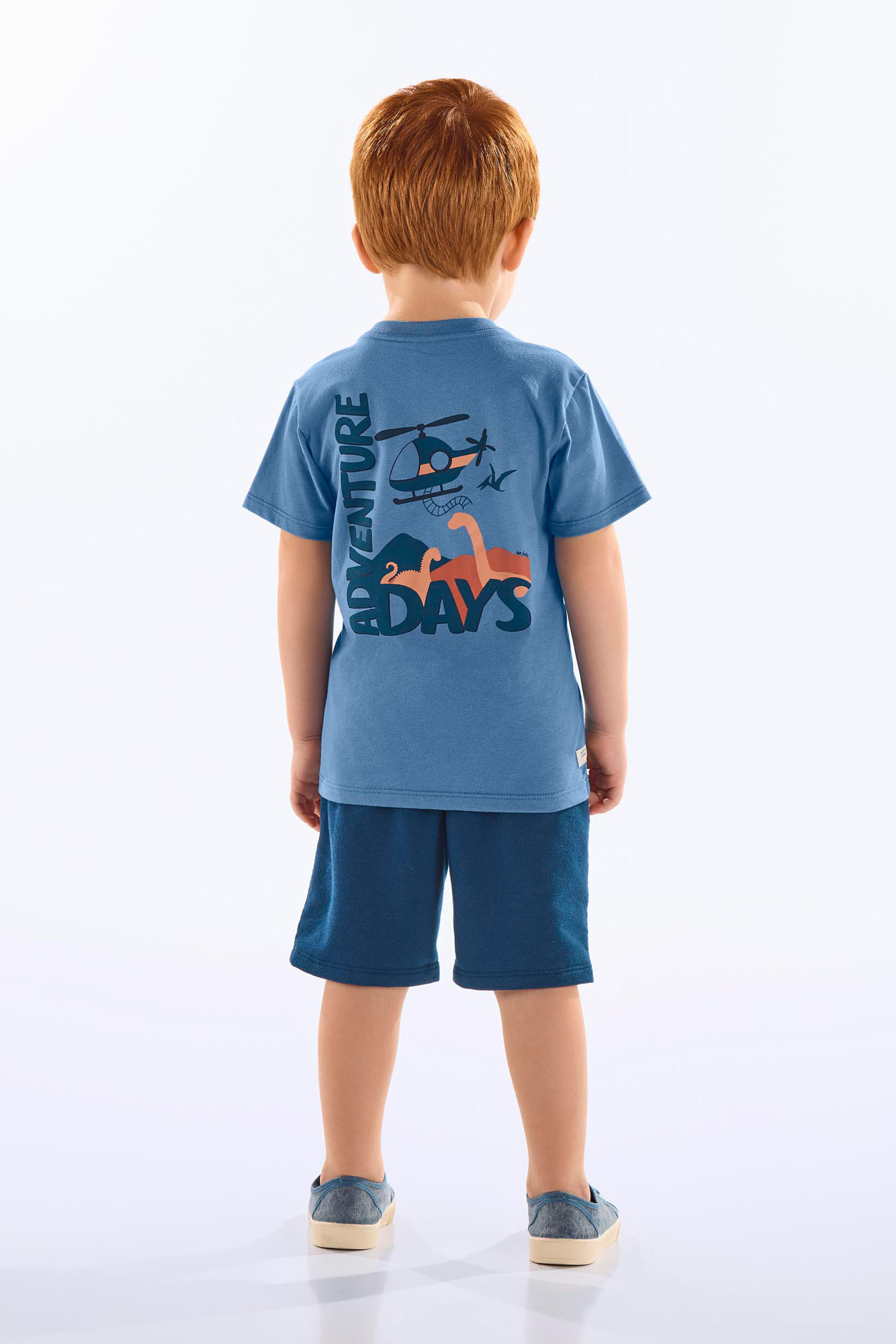 Conjunto Infantil com Camiseta em Algodão e Bermuda em Moletom (Azul) Up Baby - Imagem 21