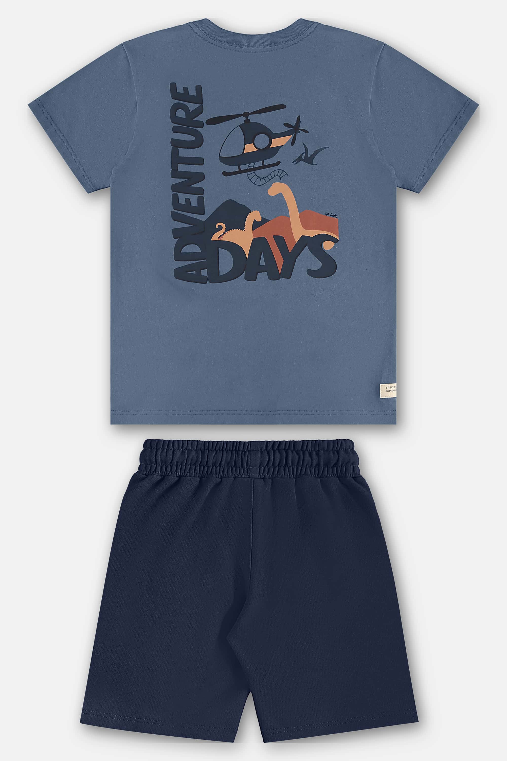 Conjunto Infantil com Camiseta em Algodão e Bermuda em Moletom (Azul) Up Baby - Imagem 22
