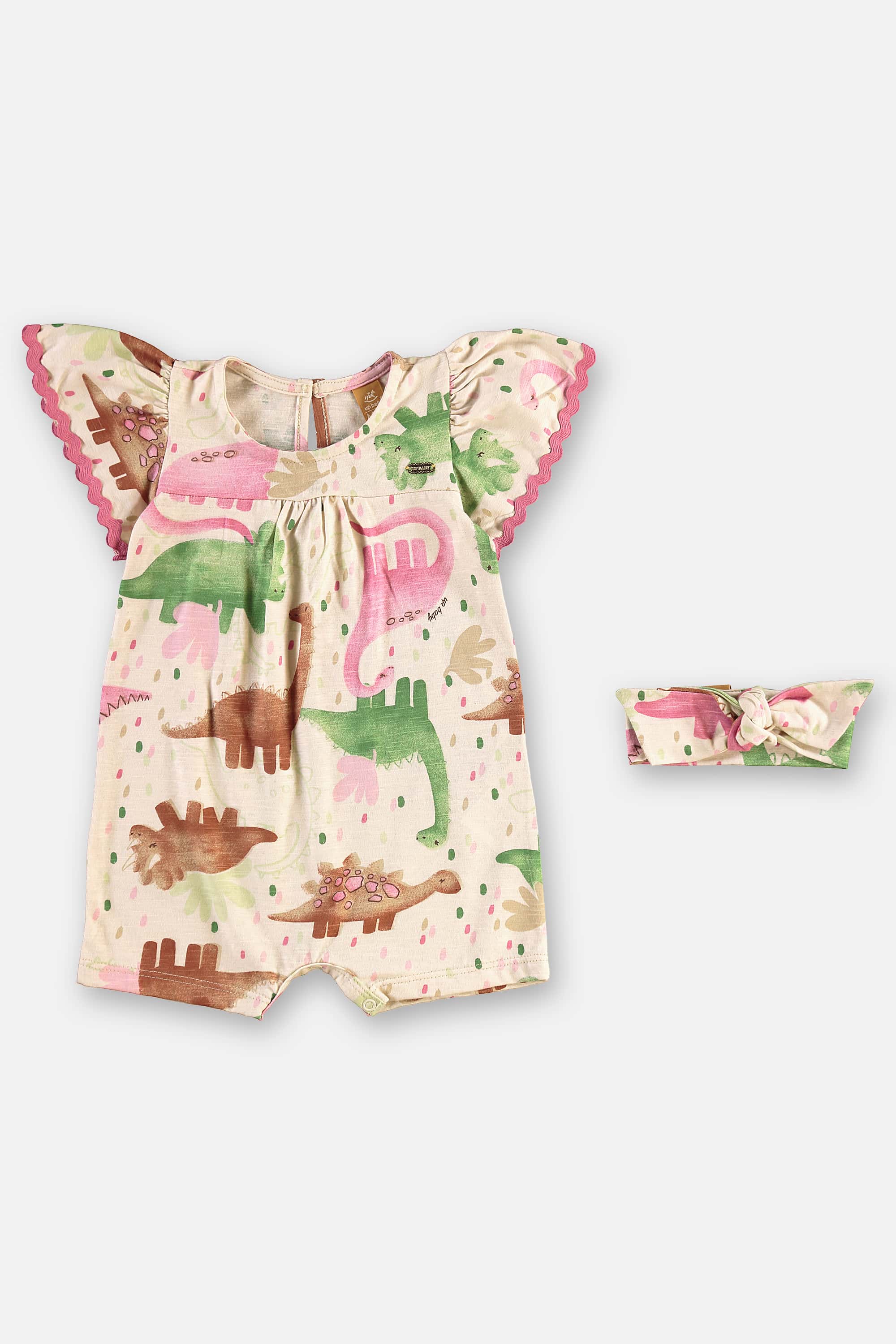 Macaquinho e Faixa Dino para Bebê Menina (Bege) Up Baby