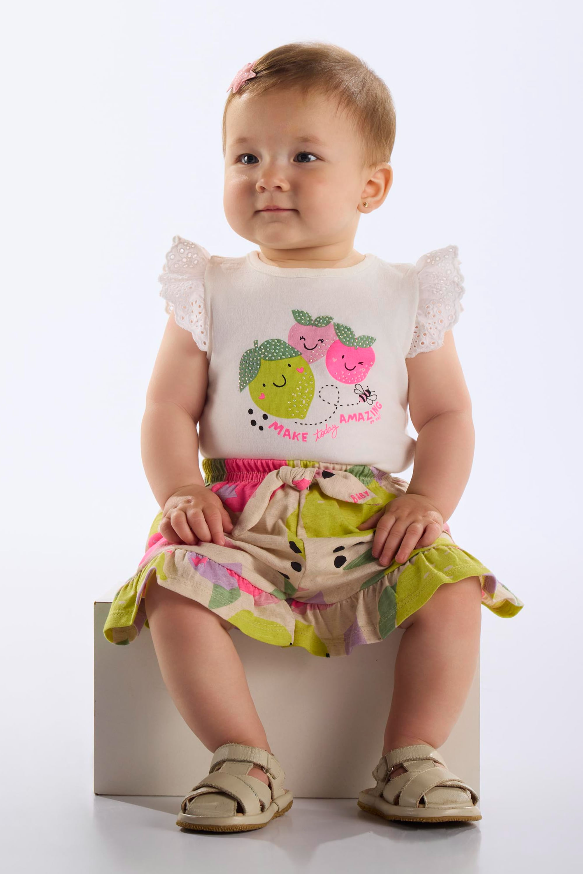 Conjunto Frutas com Body e Short para Bebê Menina (Off White) Up Baby