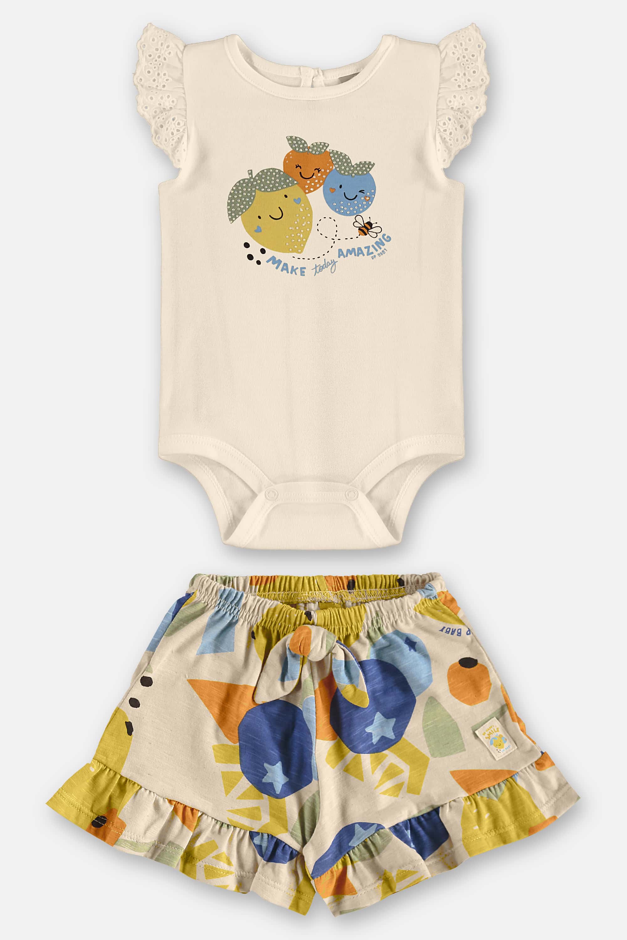 Conjunto Frutas com Body e Short para Bebê Menina (Bege) Up Baby