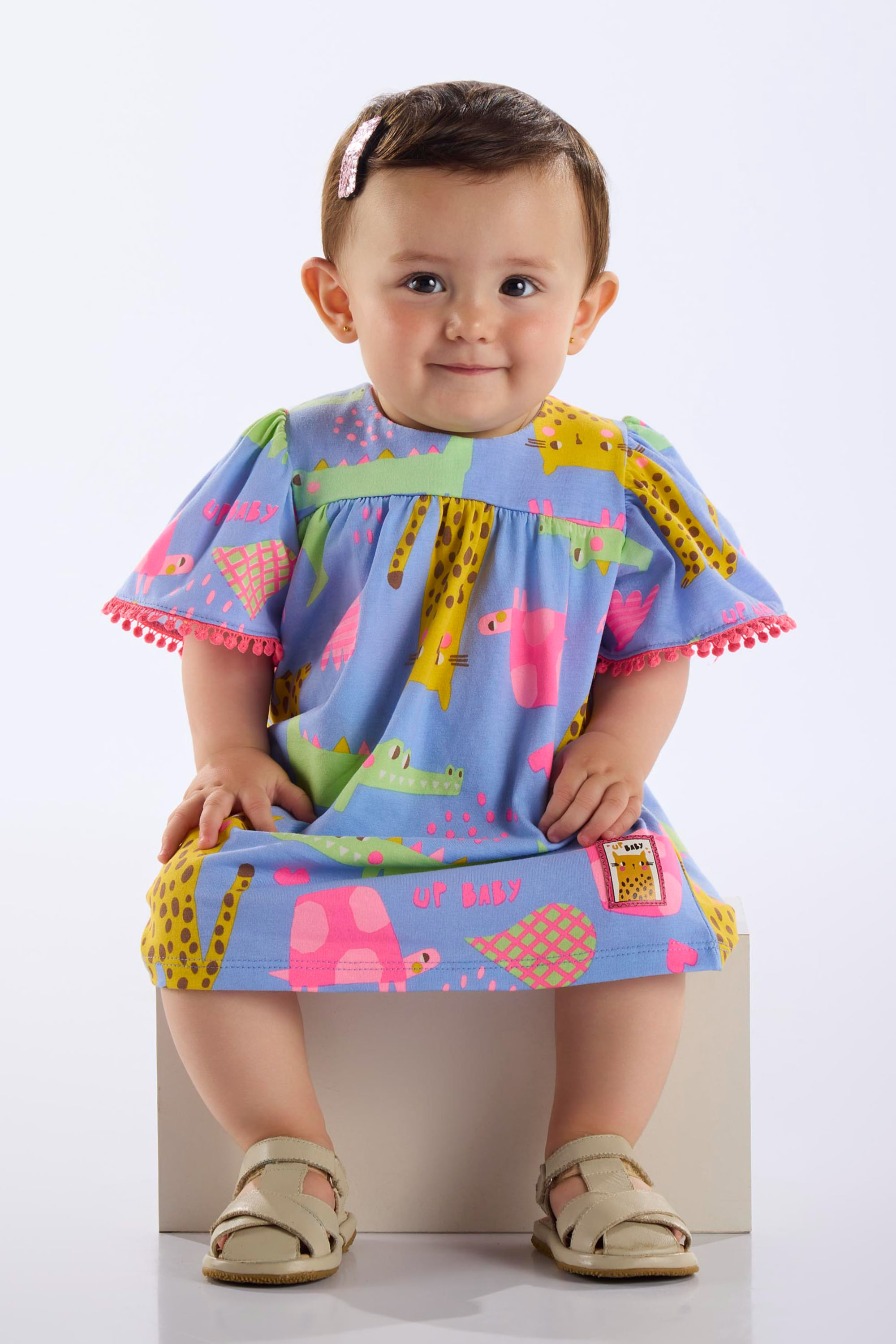 Vestido para Bebê em Algodão Estampado (Azul) Up Baby