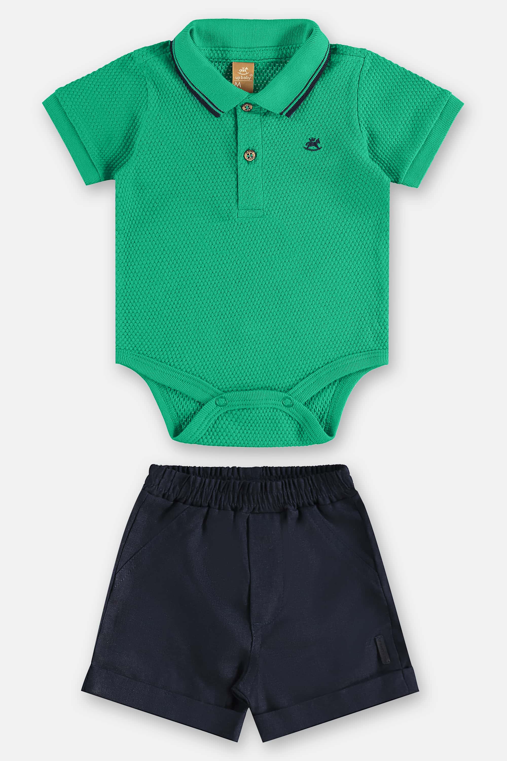 Conjunto com Body Polo e Bermuda para Bebê Menino (Verde) Up Baby