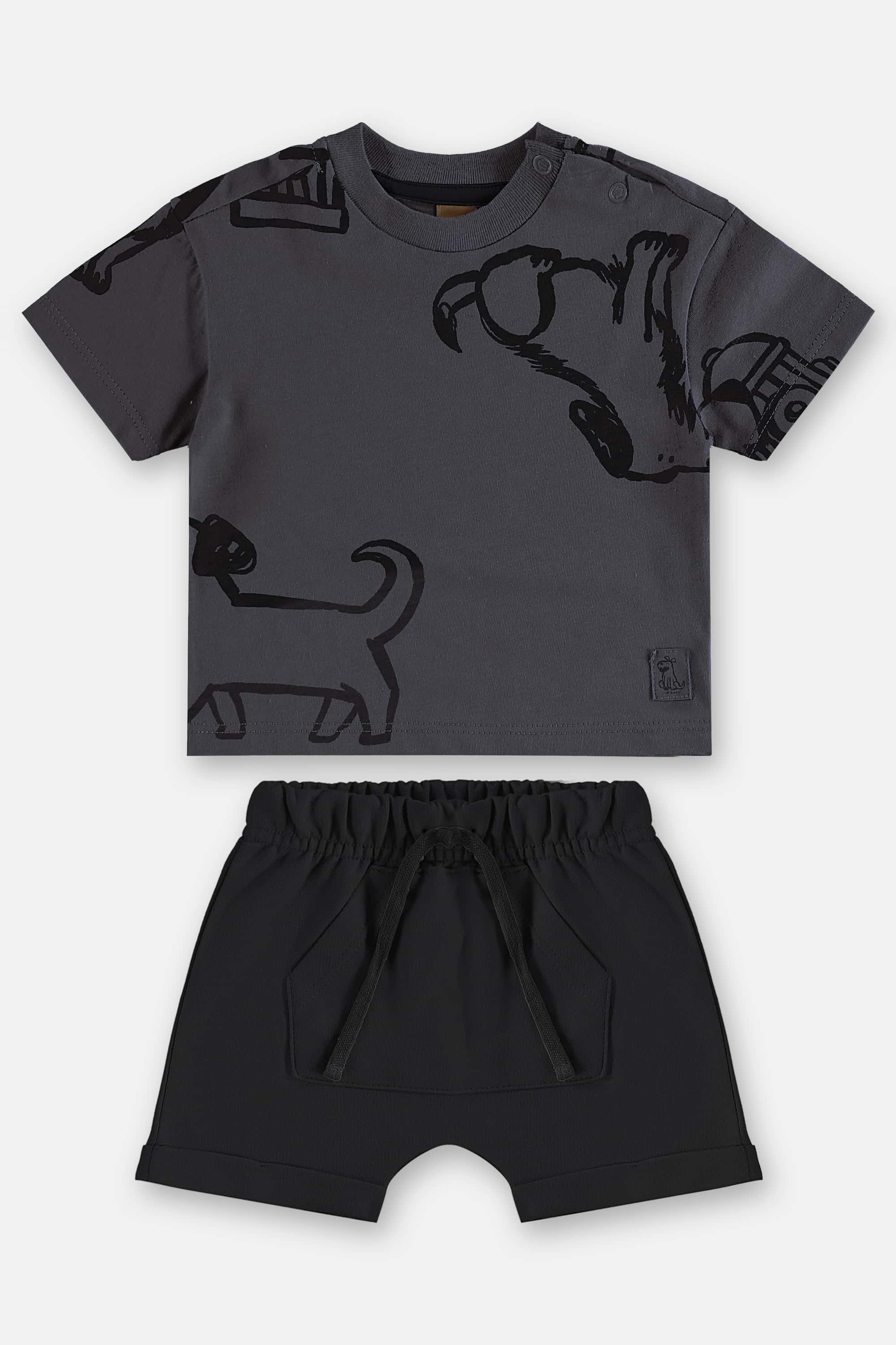 Conjunto com Camiseta Cachorrinho e Bermuda para Bebê Menino (Cinza Escuro) Up Baby - Imagem 16