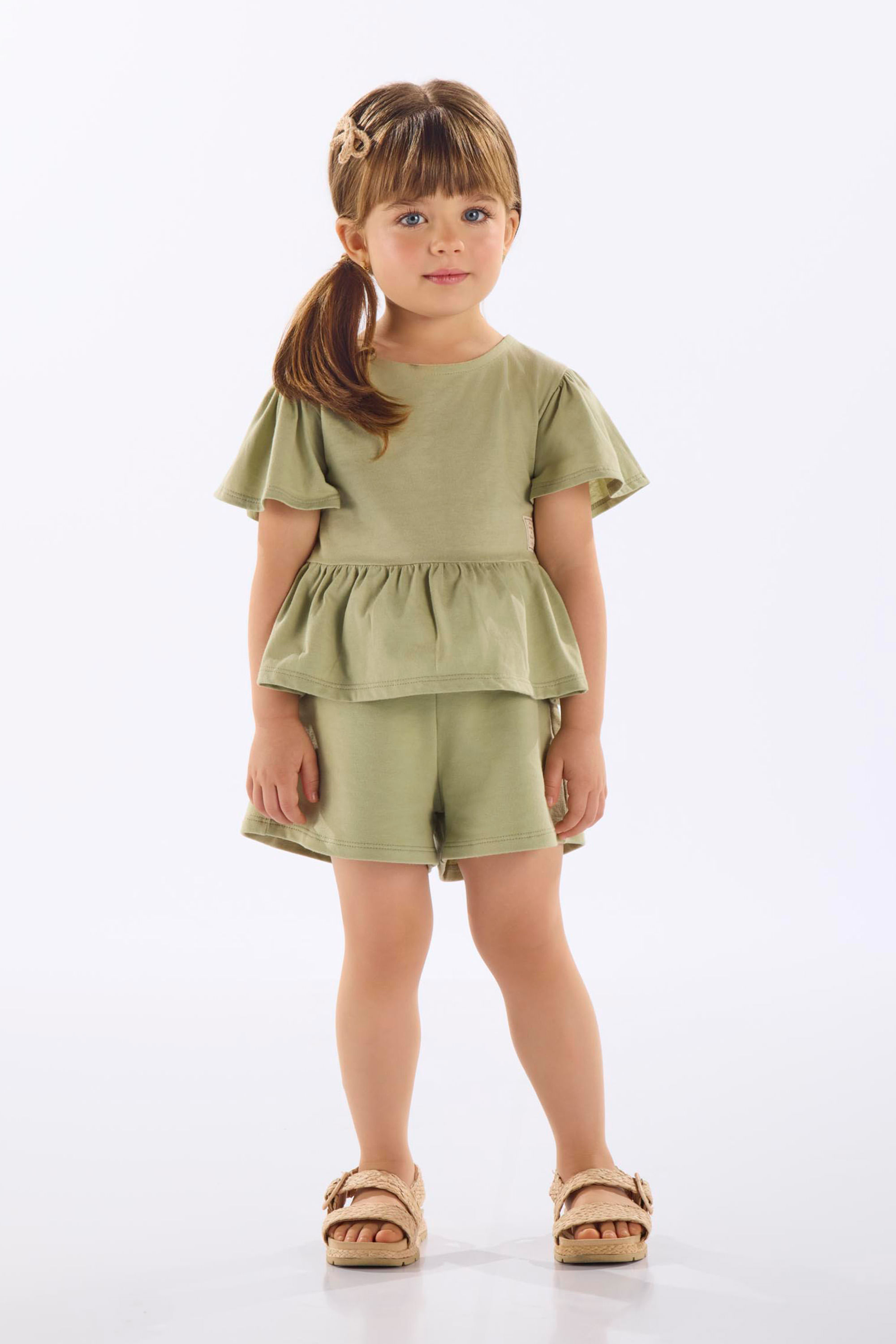 Conjunto Nature Infantil Feminino com Blusa e Short (Verde) Up Baby
