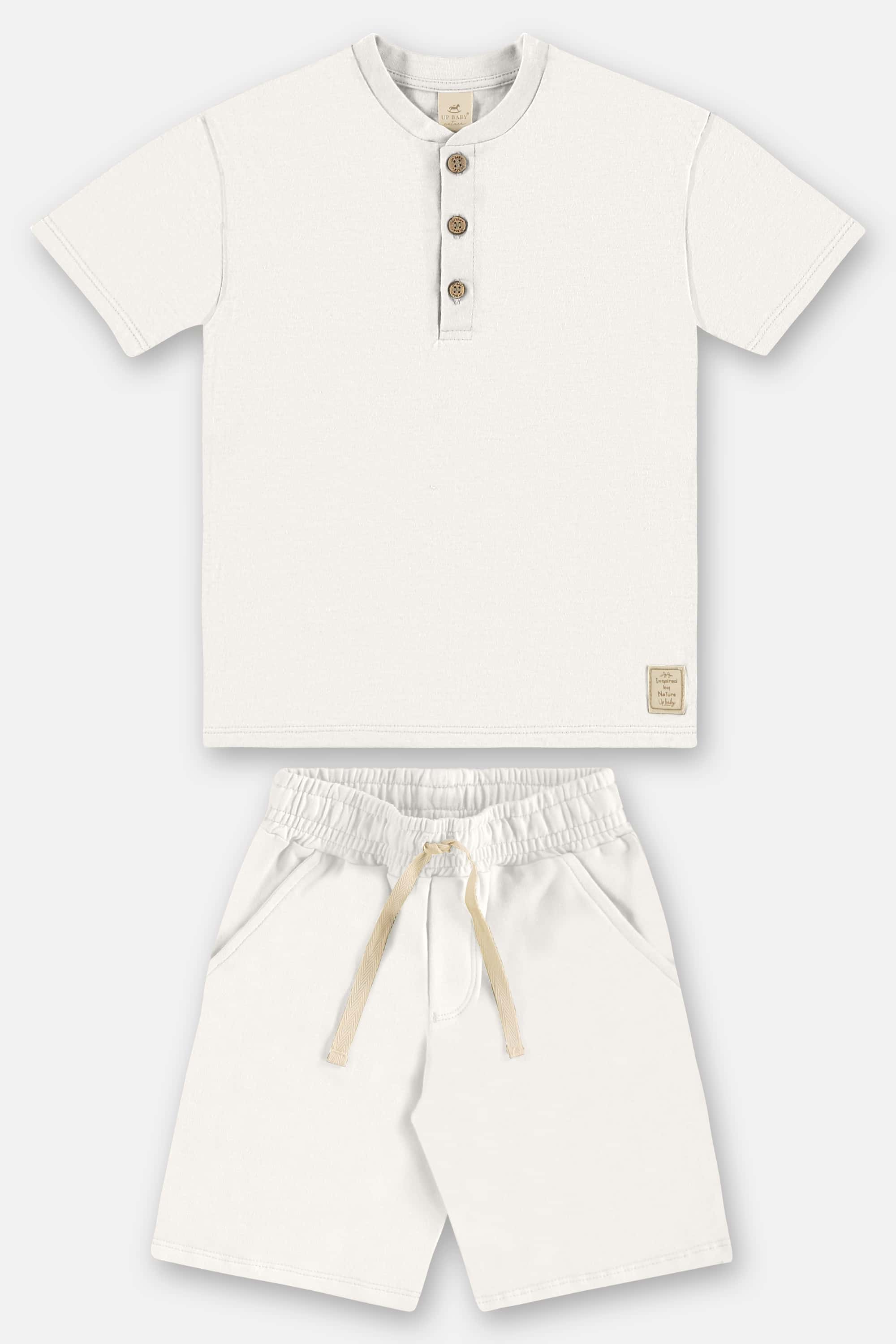 Conjunto Nature Infantil Masculino com Camiseta e Bermuda (Branco) Up Baby