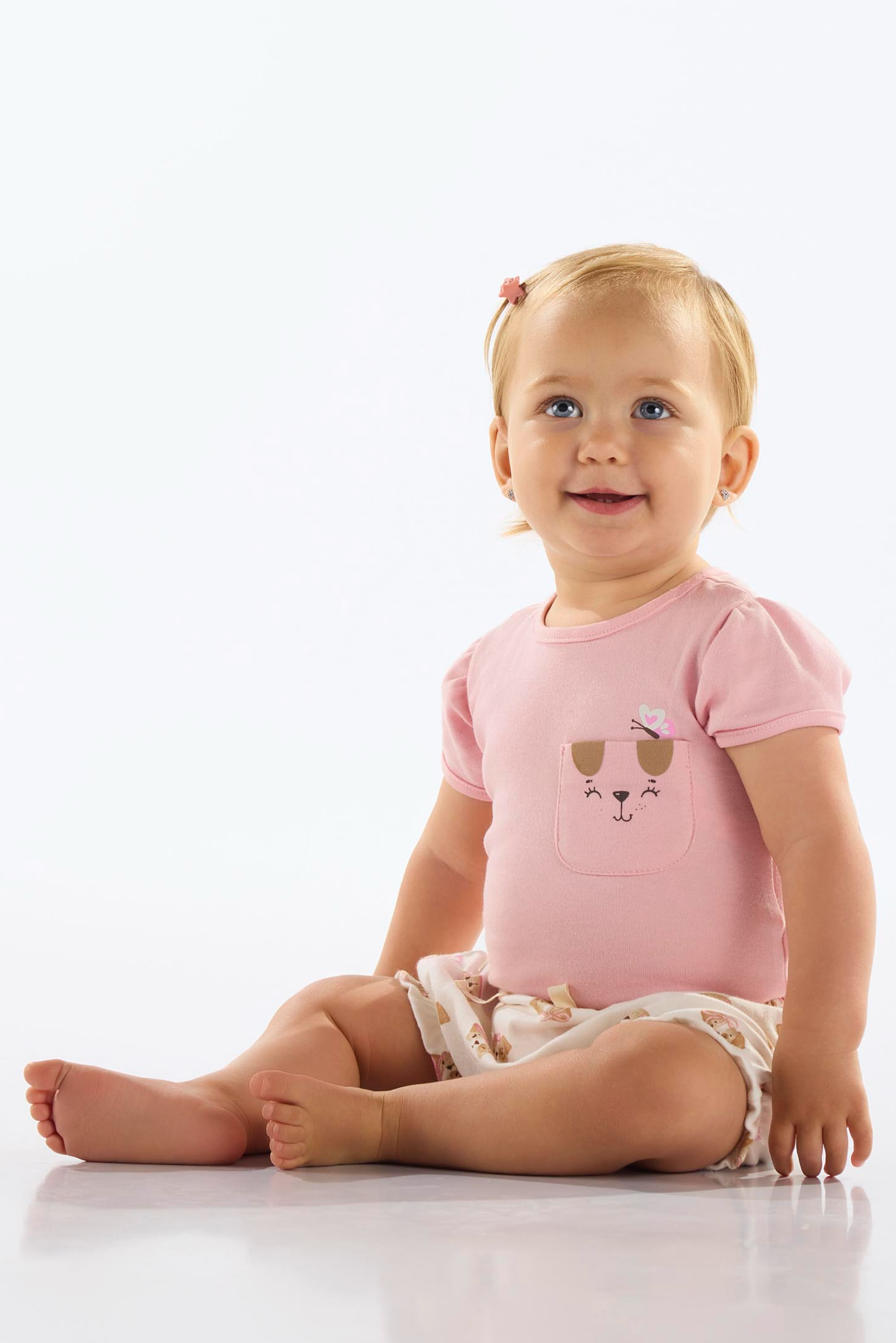 Conjunto com Body e Short Cachorrinho para Bebê Menina (Rosa) Up Baby
