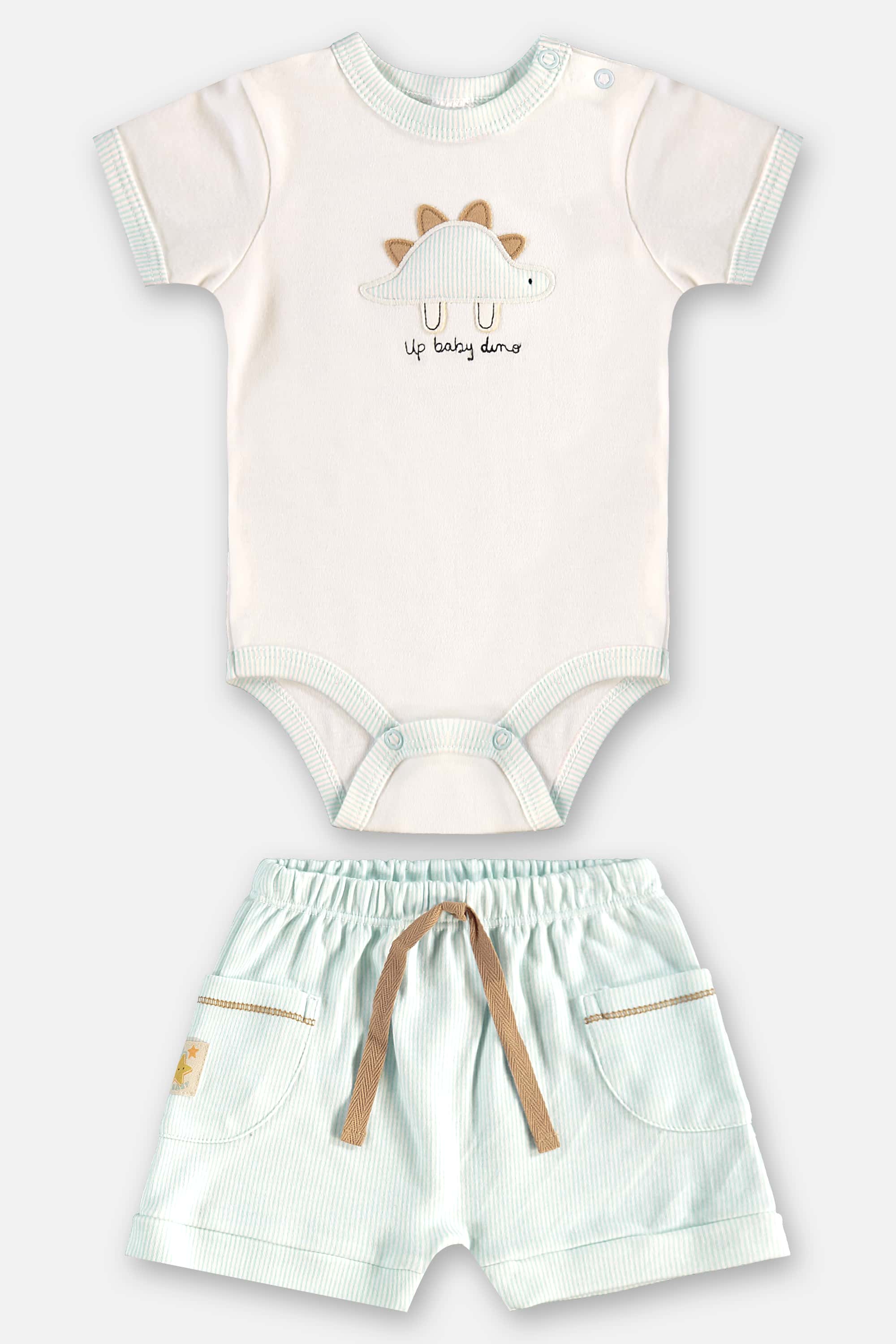 Conjunto com Body e Short Listrado para Bebê Menino (Off White) Up Baby - Imagem 9