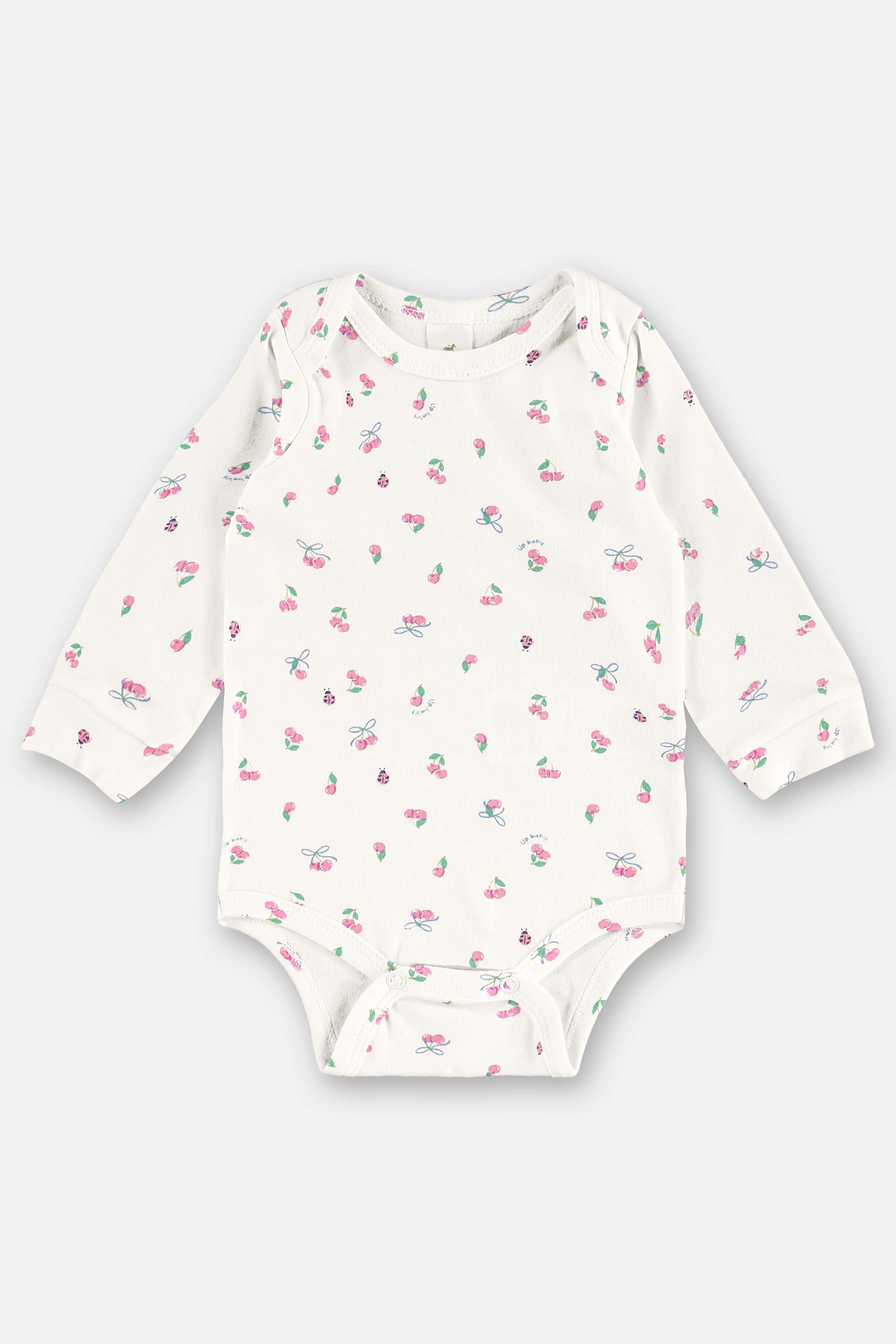Body Manga Longa Estampado em Suedine para Bebê Menina (Off White) Up Baby