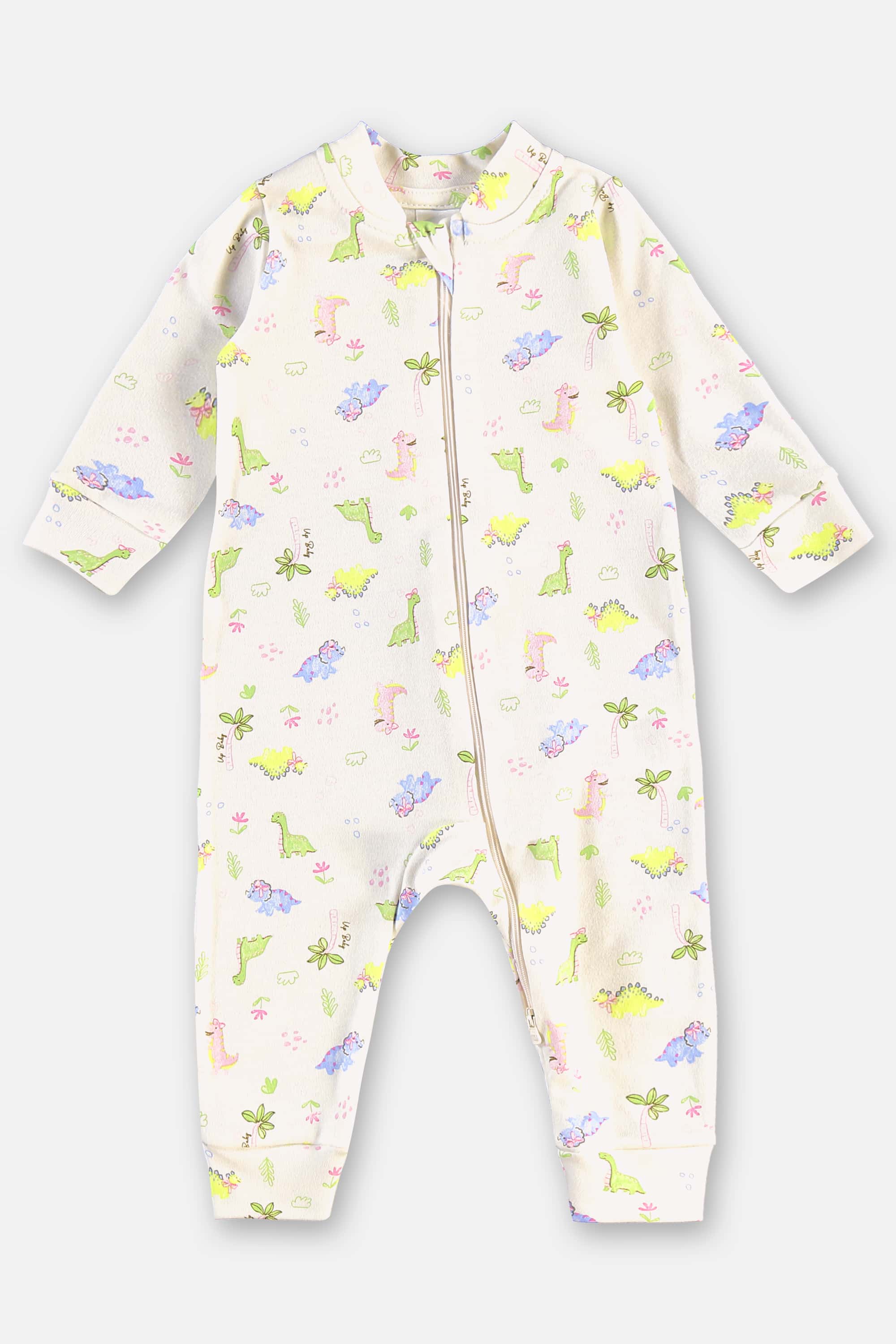 Macacão Estampado em Suedine para Bebê Menina (Off White) Up Baby