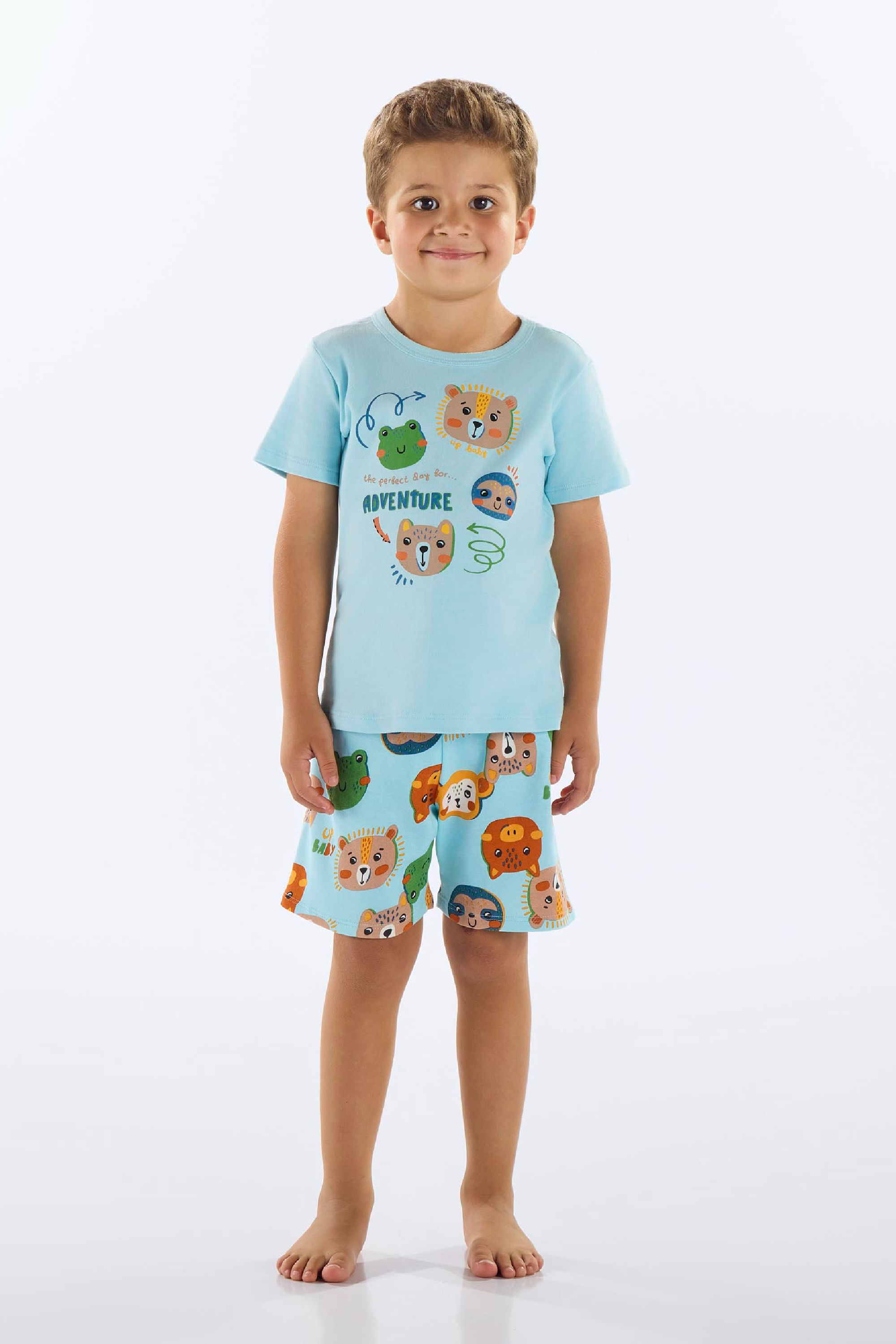 Pijama Camiseta e Bermuda em Suedine Infantil Masculino (Azul Claro) Up Baby