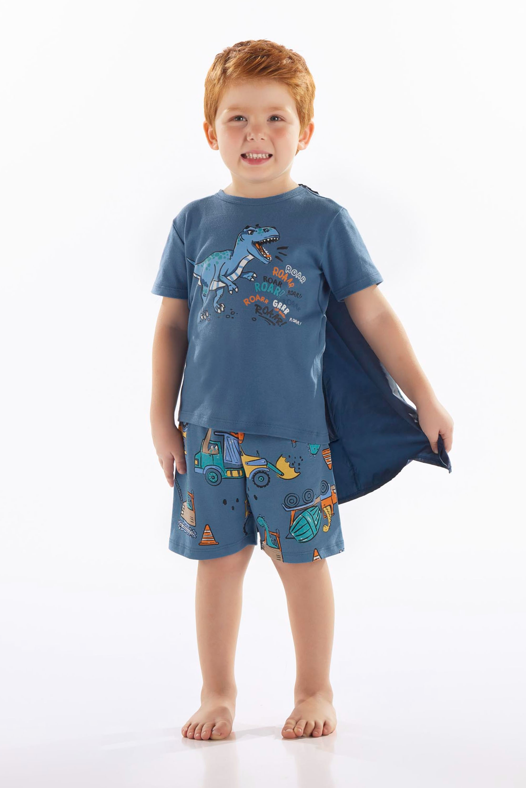 Pijama Dino Infantil Masculino em Suedine com Capa (Azul Marinho) Up Baby - Imagem 41