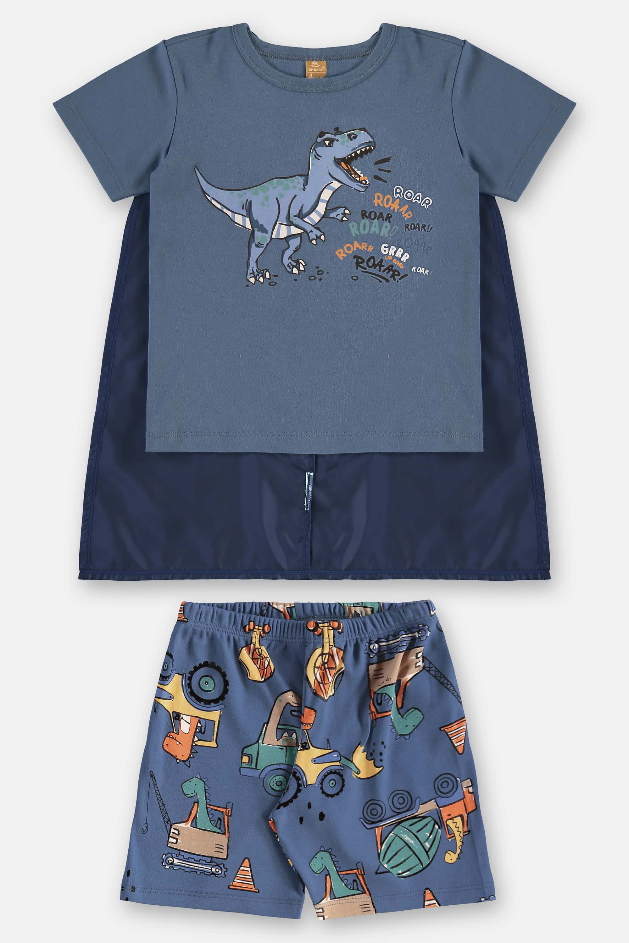 Pijama Dino Infantil Masculino em Suedine com Capa (Azul Marinho) Up Baby - Imagem 10