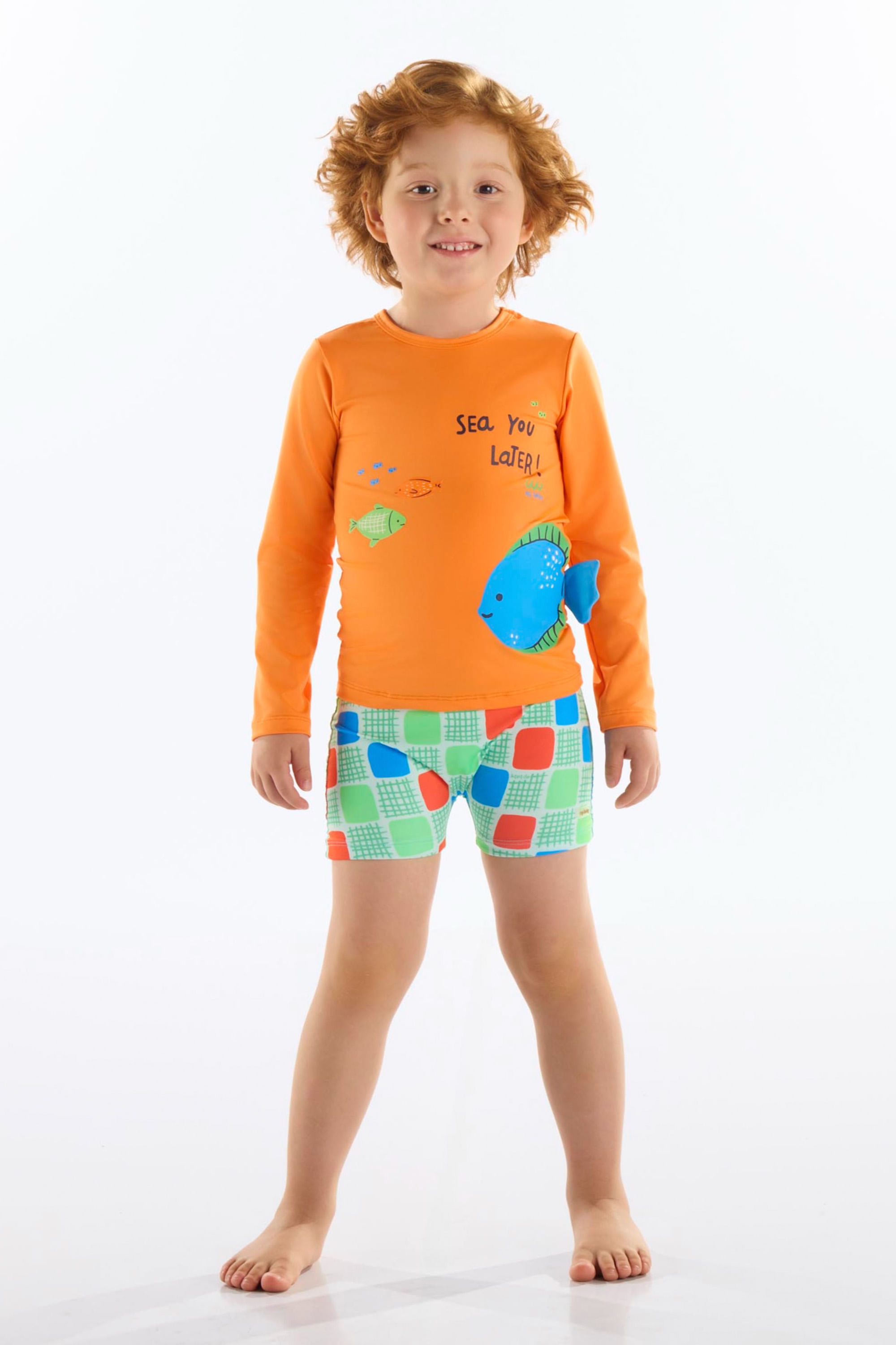 Conjunto Camiseta e Sunga Infantil em Malha FPS+50 (Laranja) Up Baby