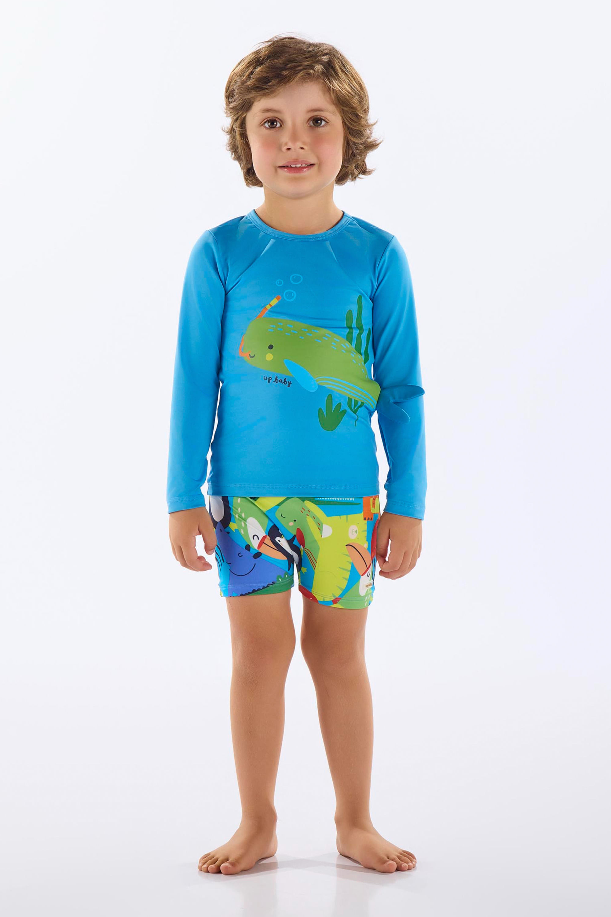 Conjunto Camiseta e Sunga Infantil em Malha FPS+50 (Azul Claro) Up Baby