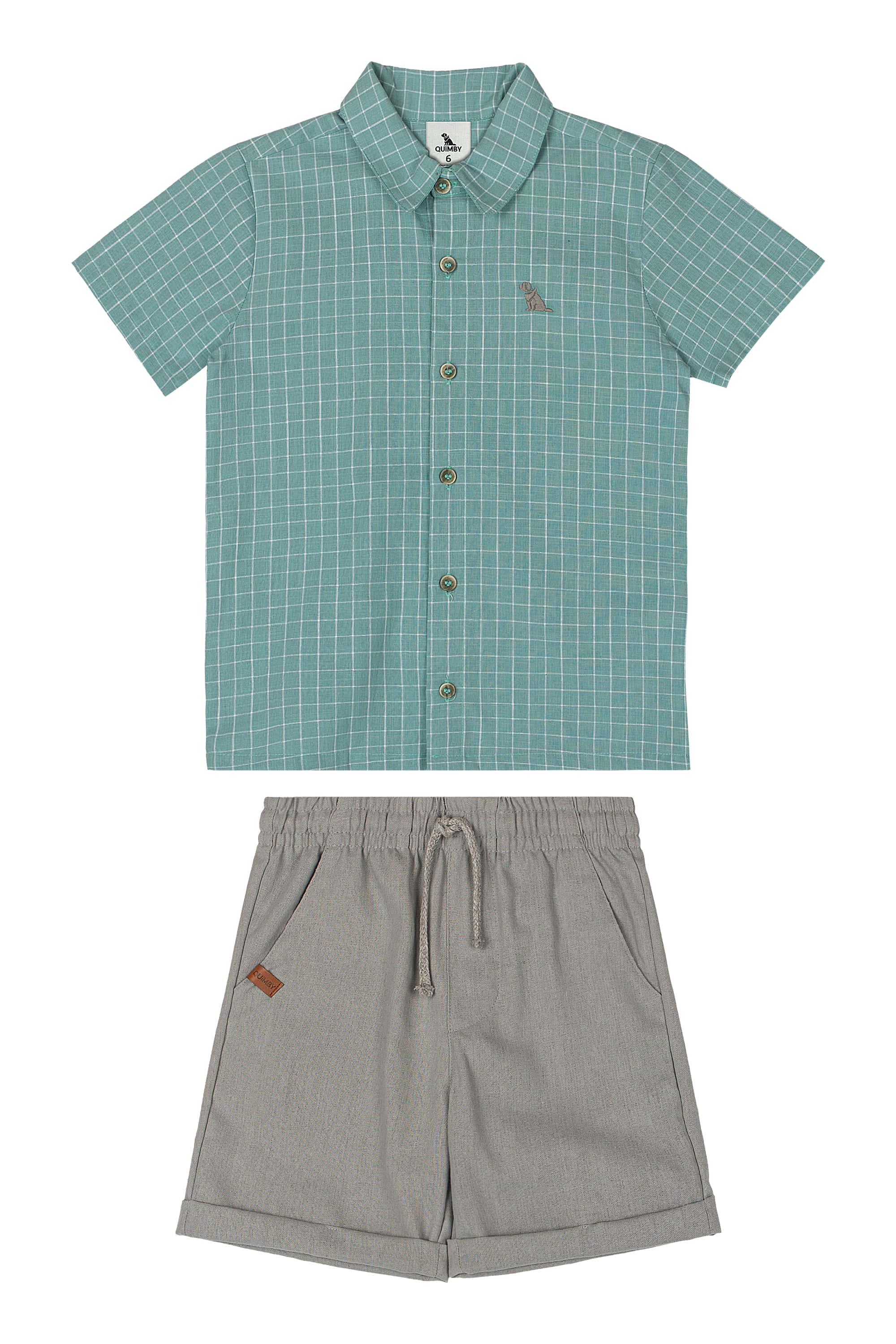 Conjunto para Menino Camisa Xadrez e Bermuda (Verde) Quimby - Imagem 8