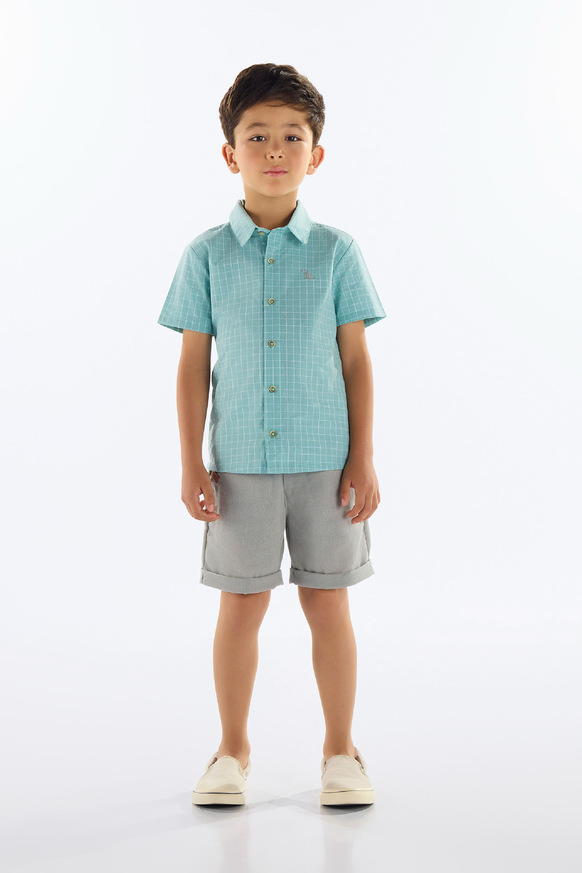 Conjunto para Menino Camisa Xadrez e Bermuda (Verde) Quimby - Imagem 13