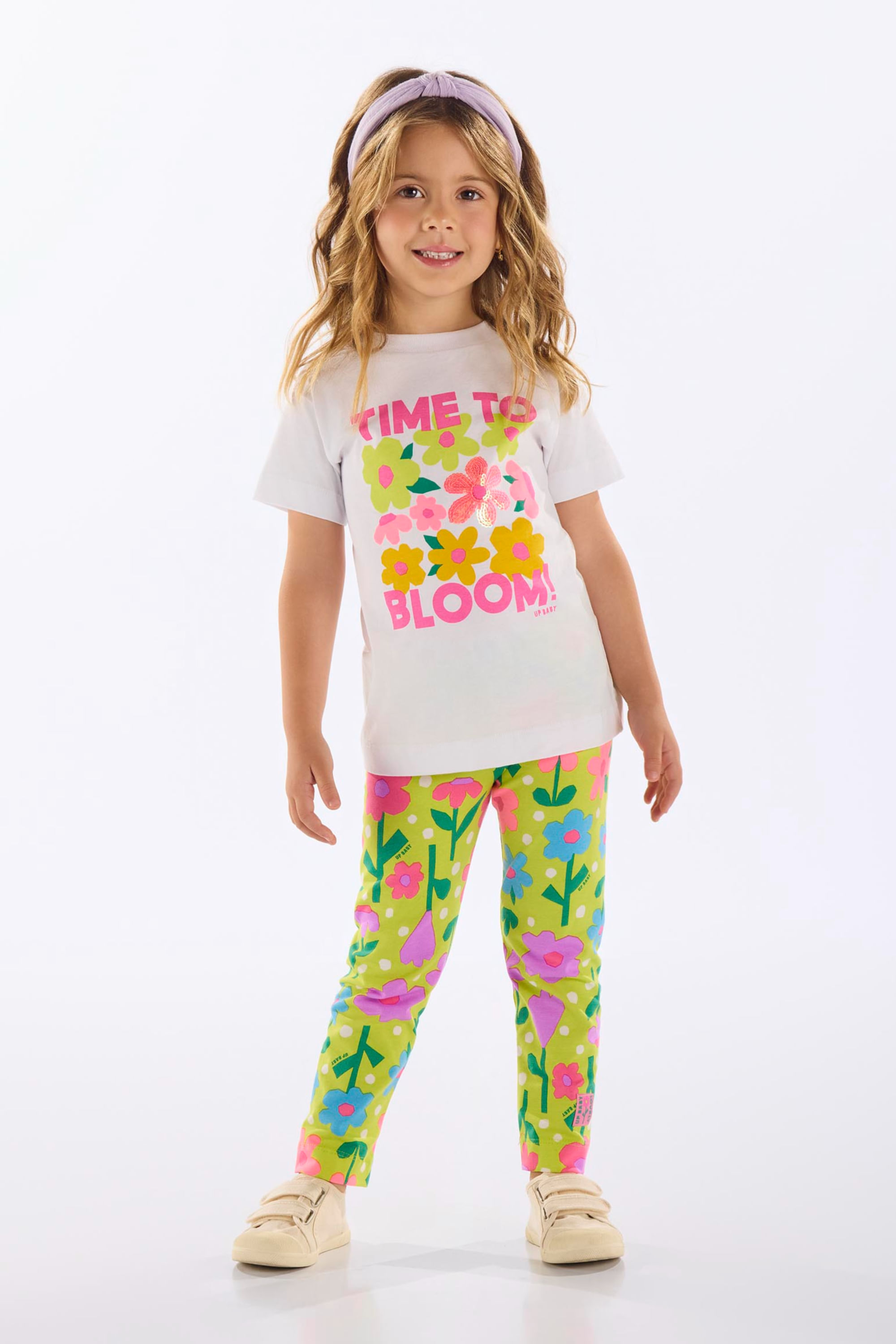 Conjunto Infantil com Blusa e Calça Legging Floral (Off White) Up Baby