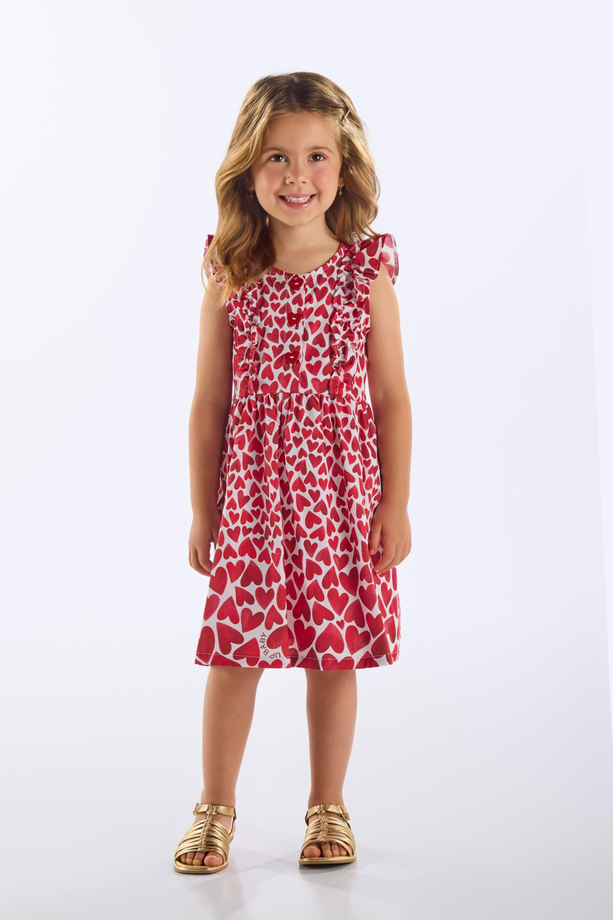 Vestido Infantil Corações em Algodão (Vermelho) Up Baby - Imagem 7