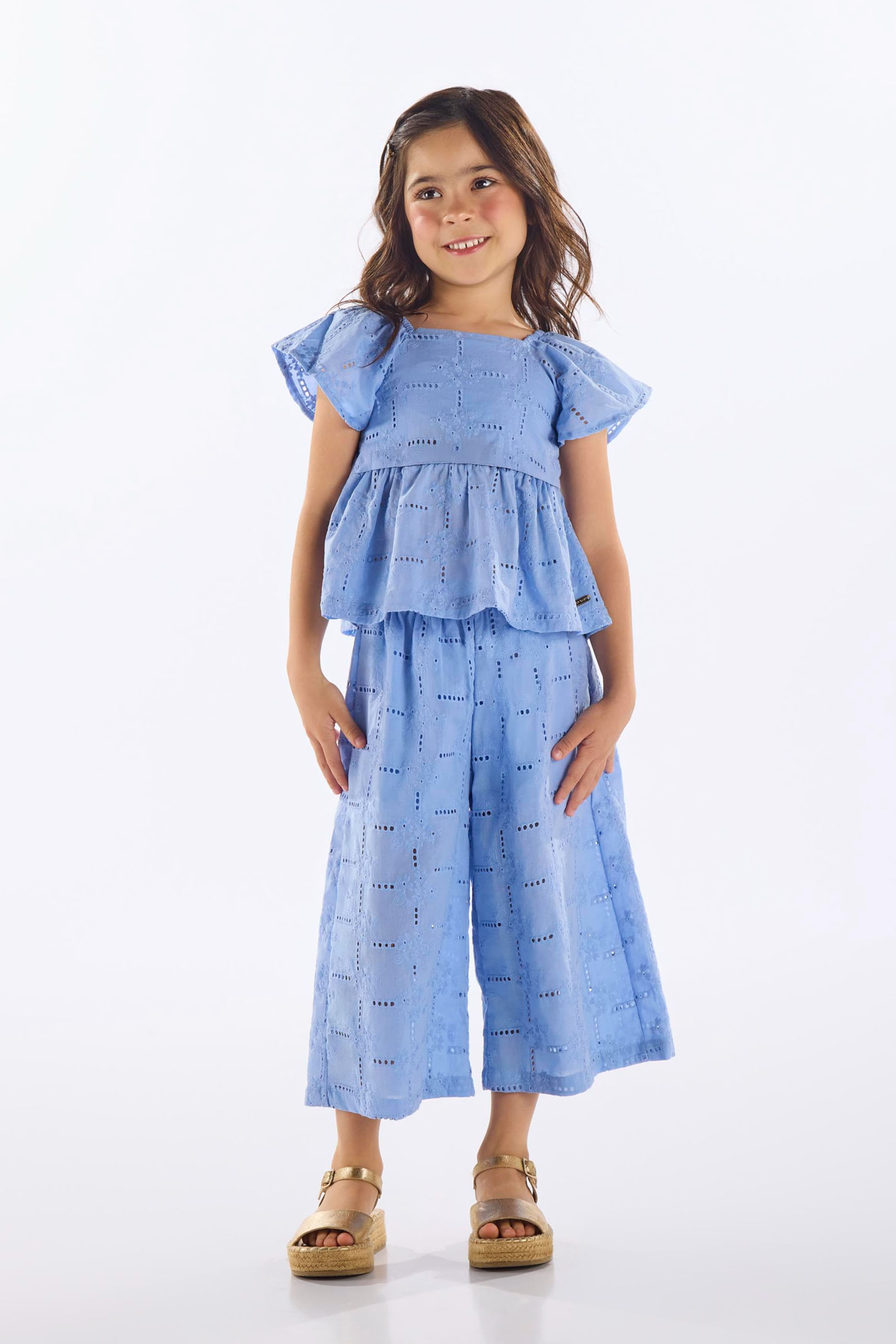 Conjunto Blusa e Calça em Algodão Infantil Feminino (Azul) Up Baby - Imagem 22