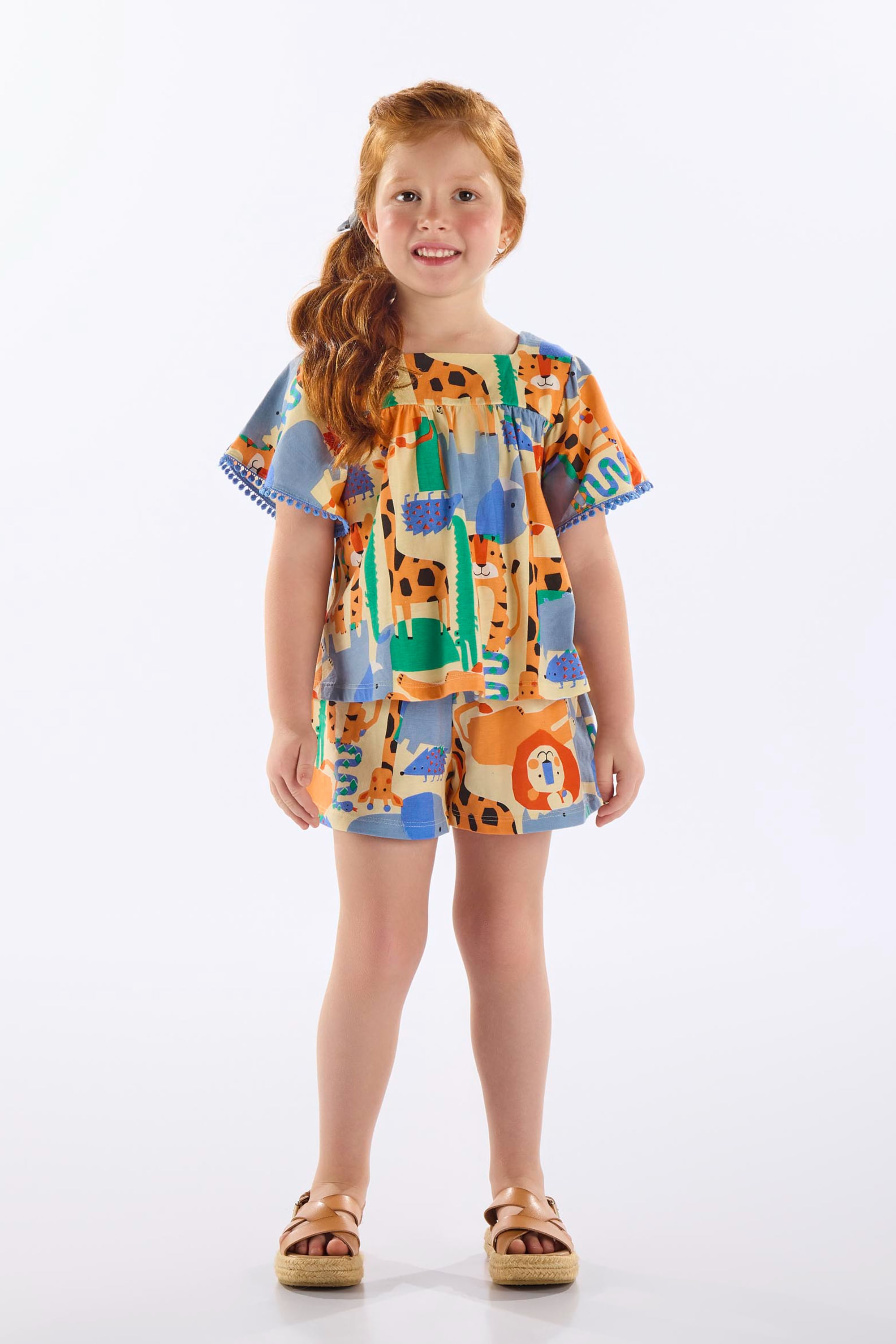 Conjunto Estampado com Bata e Short Infantil Feminino (Bege) Up Baby - Imagem 43