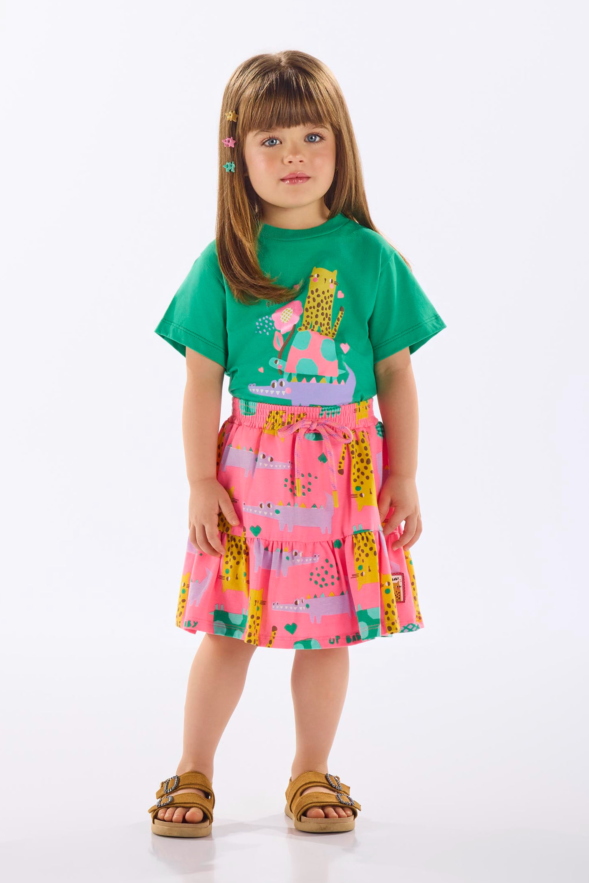 Conjunto Infantil com Blusa e Saia em Algodão (Verde) Up Baby