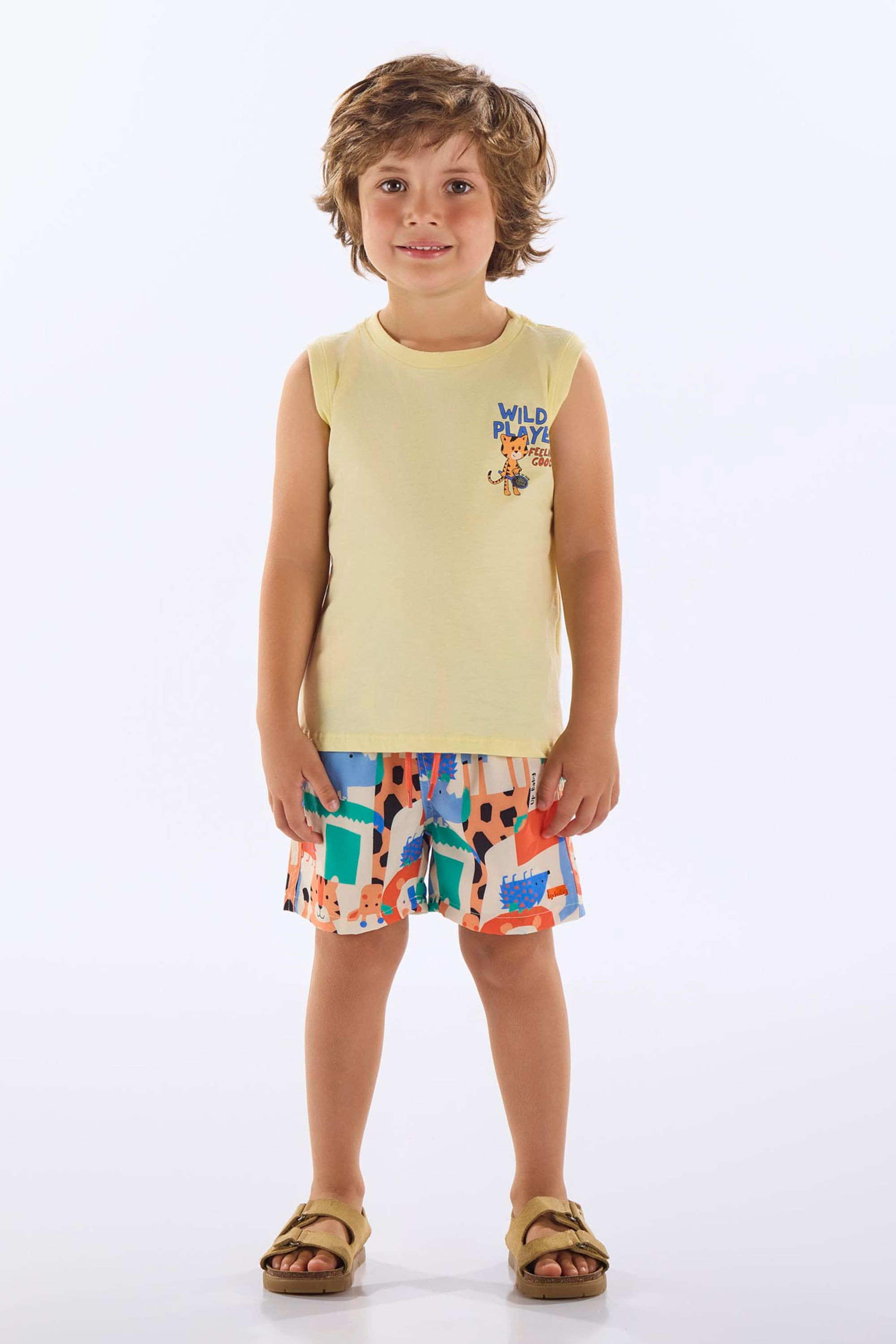 Conjunto com Regata e Short Animais Infantil Masculino (Amarelo) Up Baby - Imagem 29