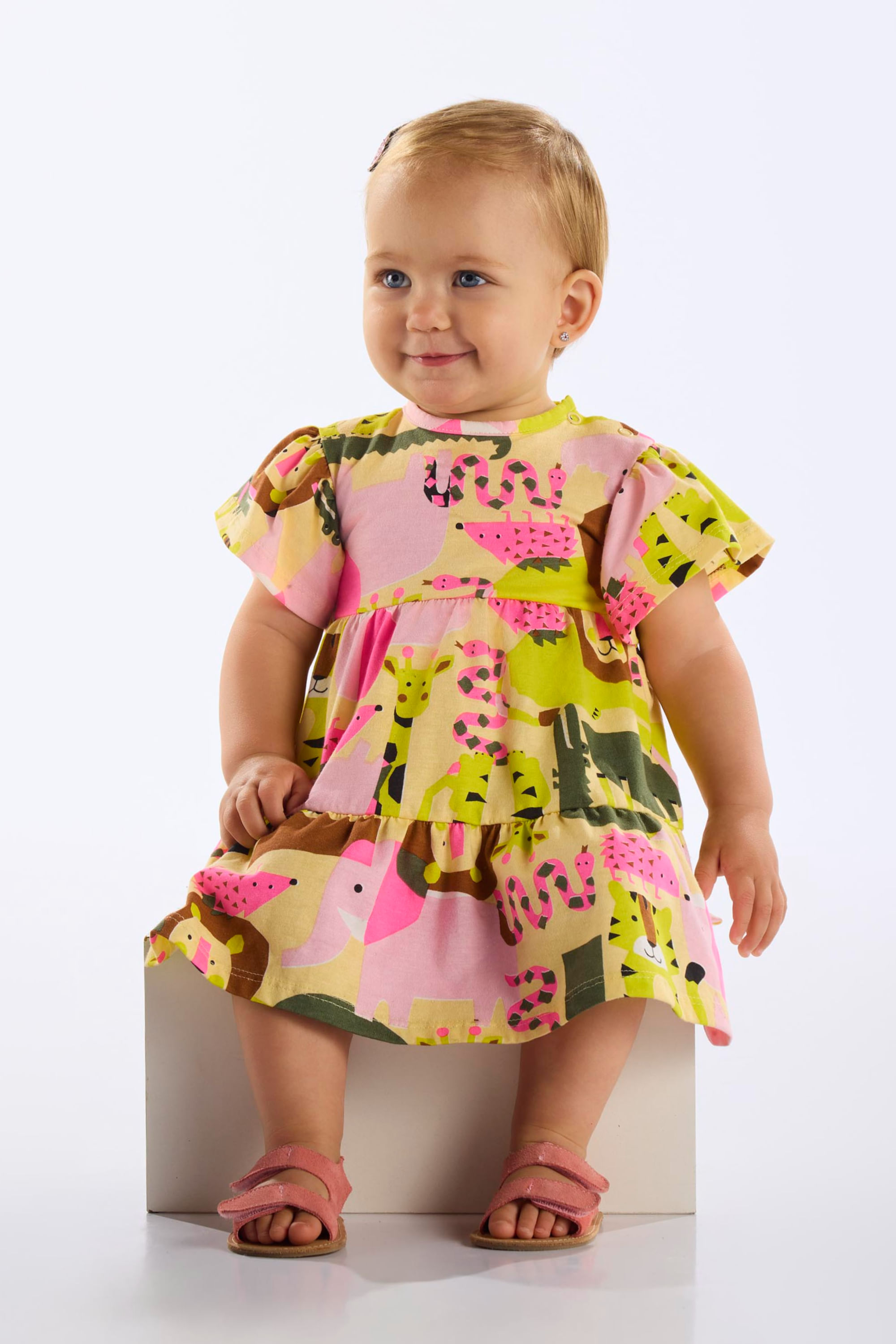 Vestido Manga Curta em Algodão para Bebê (Amarelo) Up Baby - Imagem 7