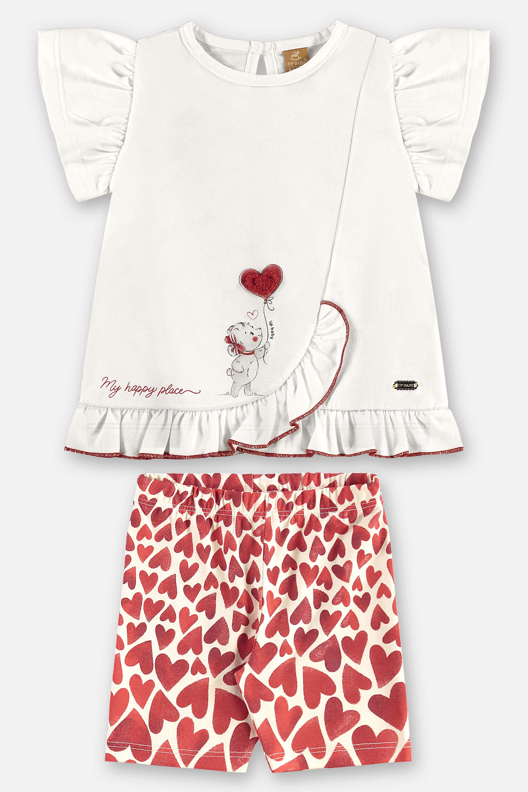 Conjunto com Blusa e Bermuda Ciclista Corações para Bebê Menina (Off White) Up Baby - Imagem 2