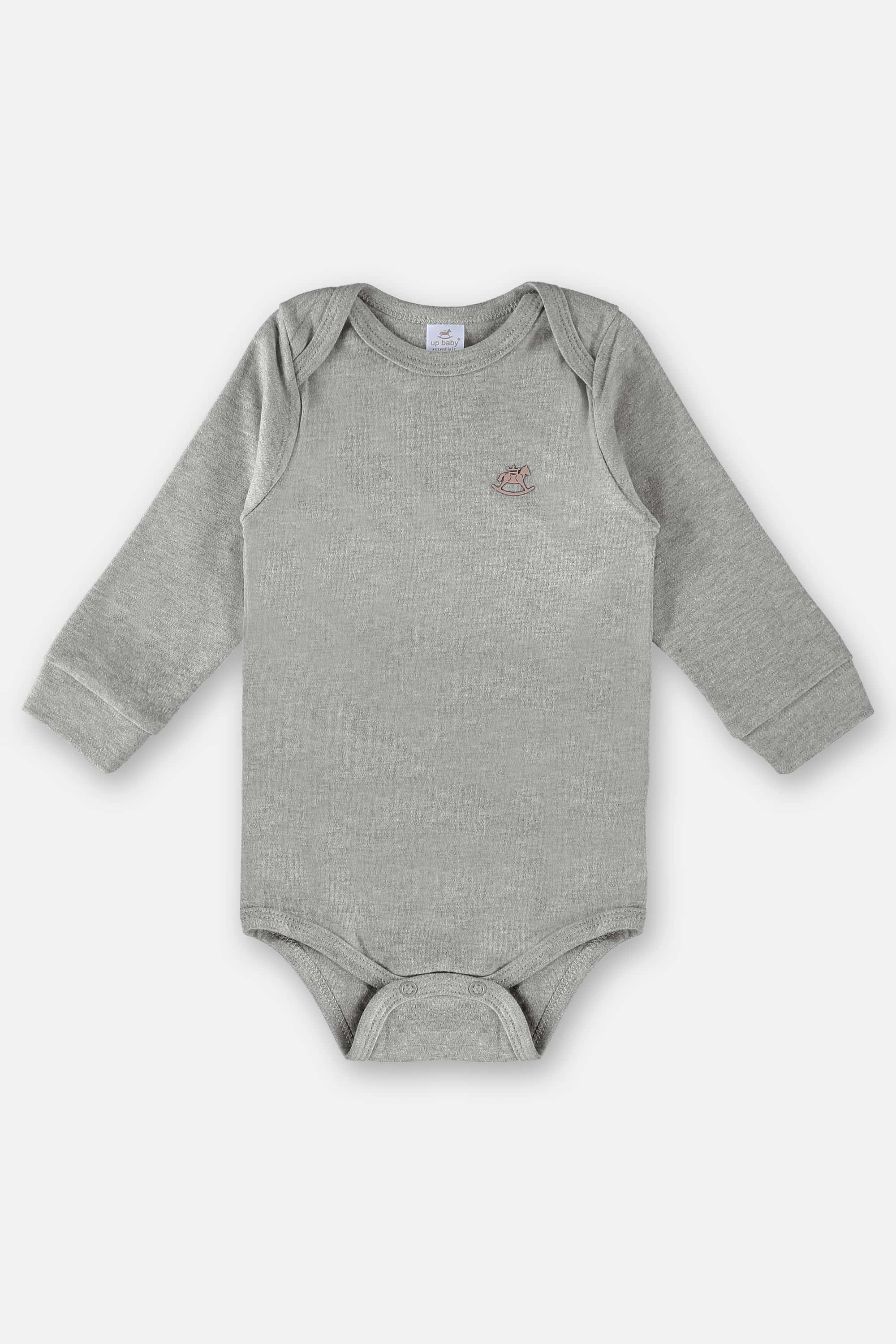Body Manga Longa Unissex em Suedine Essentials (Cinza) Up Baby