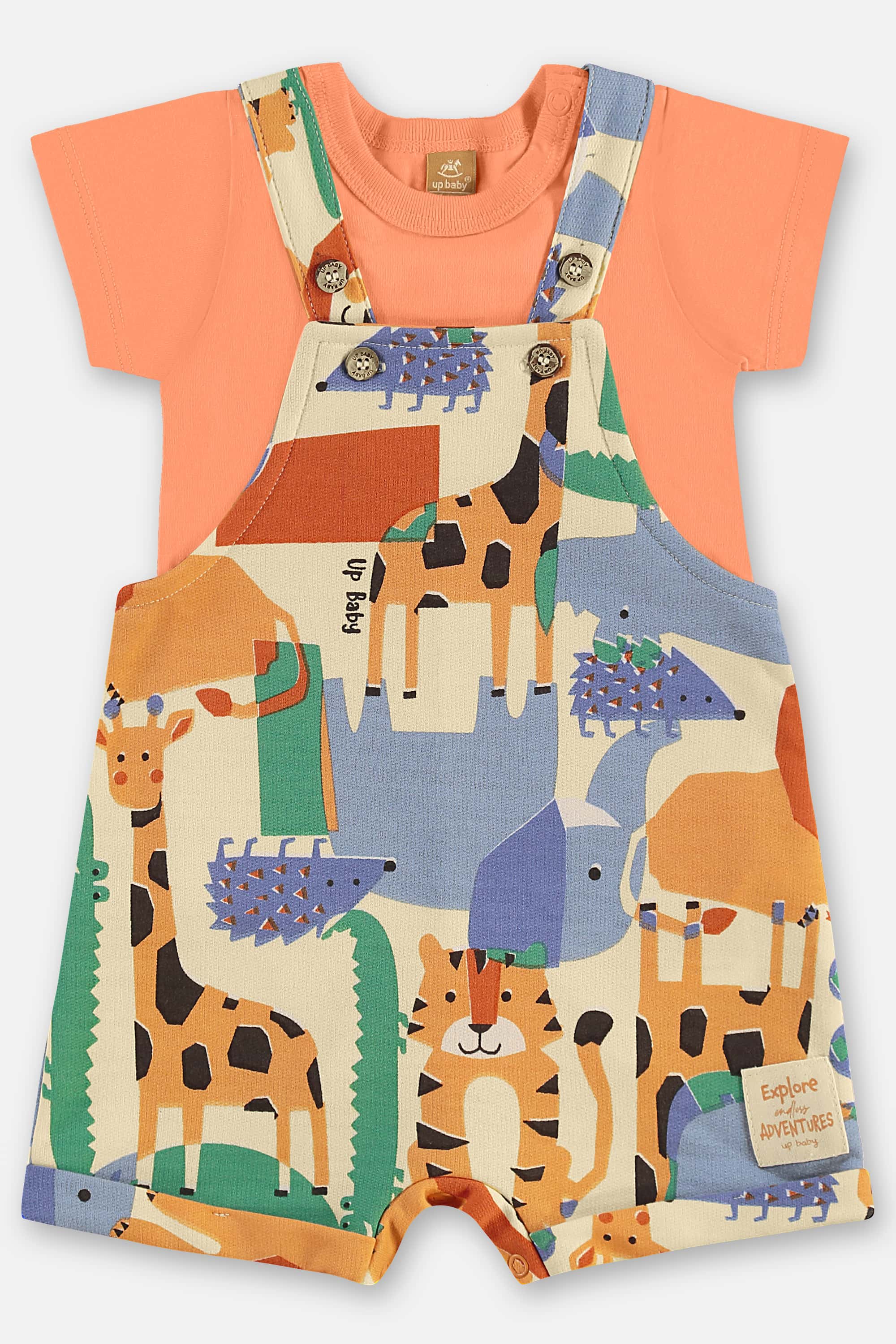 Conjunto com Jardineira Bichinhos e Body para Bebê Menino (Laranja) Up Baby - Imagem 3