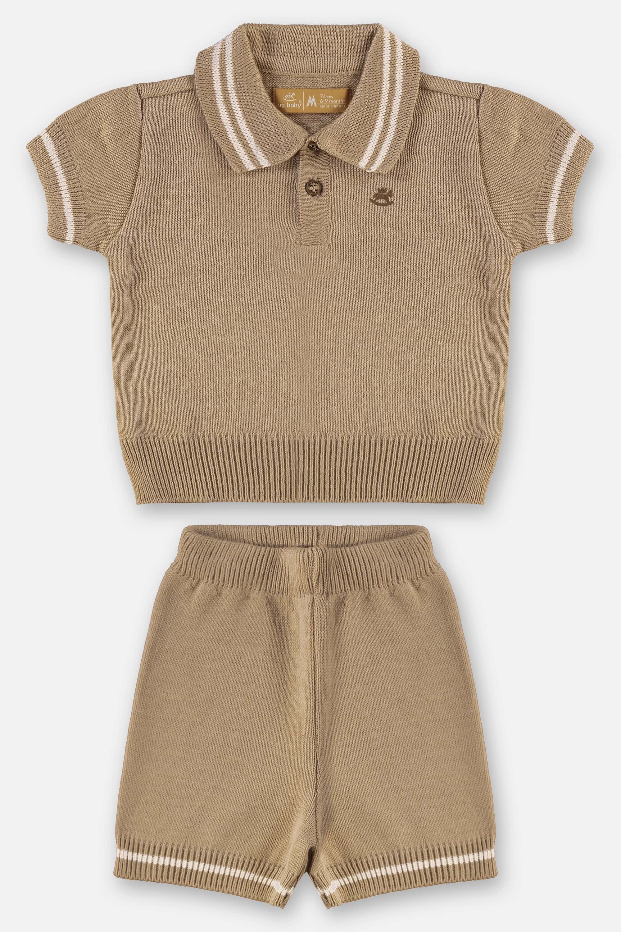 Conjunto Polo e Bermuda em Tricot para Bebê Menino (Marrom) Up Baby - Imagem 23