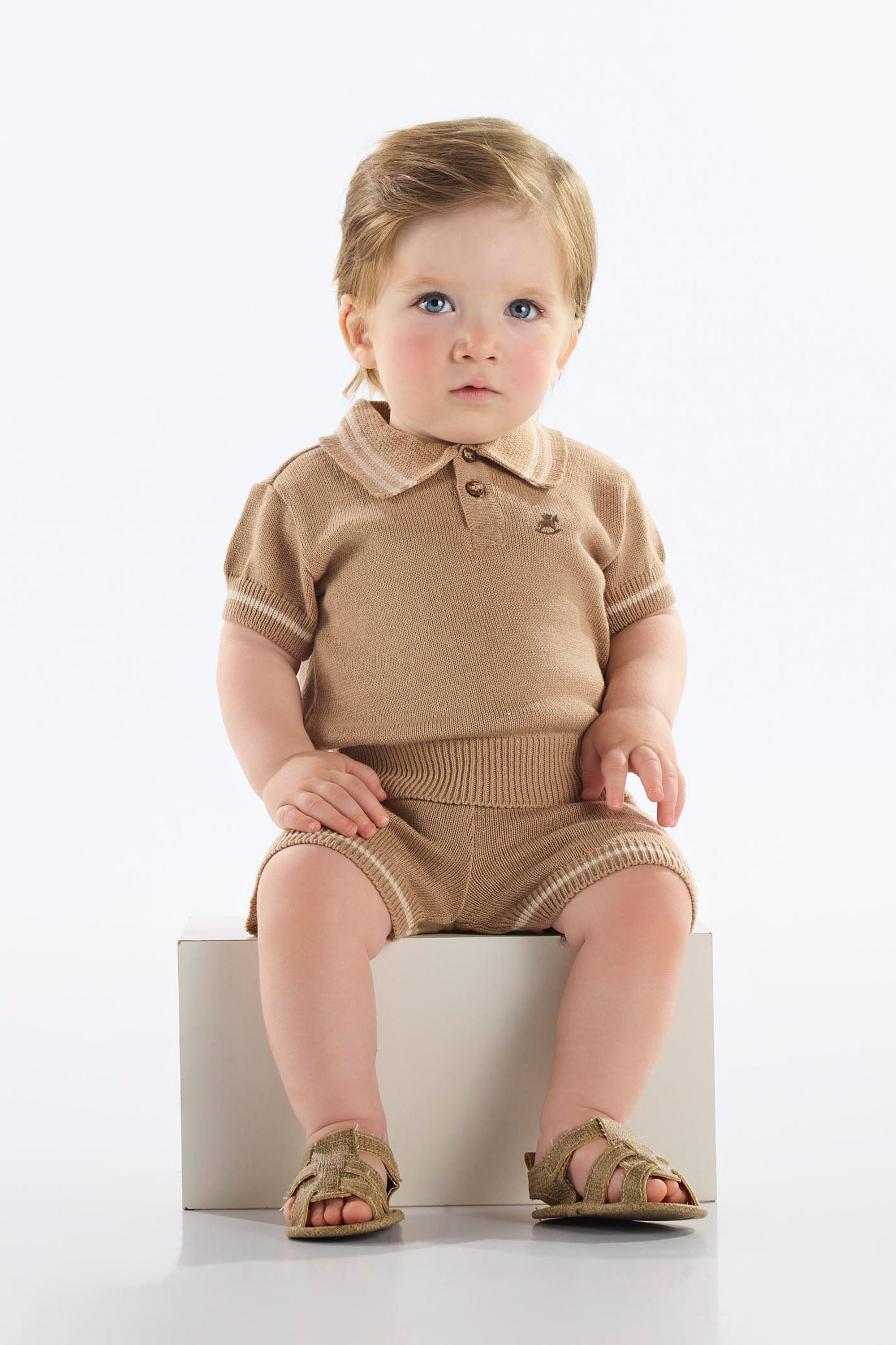 Conjunto Polo e Bermuda em Tricot para Bebê Menino (Marrom) Up Baby - Imagem 36