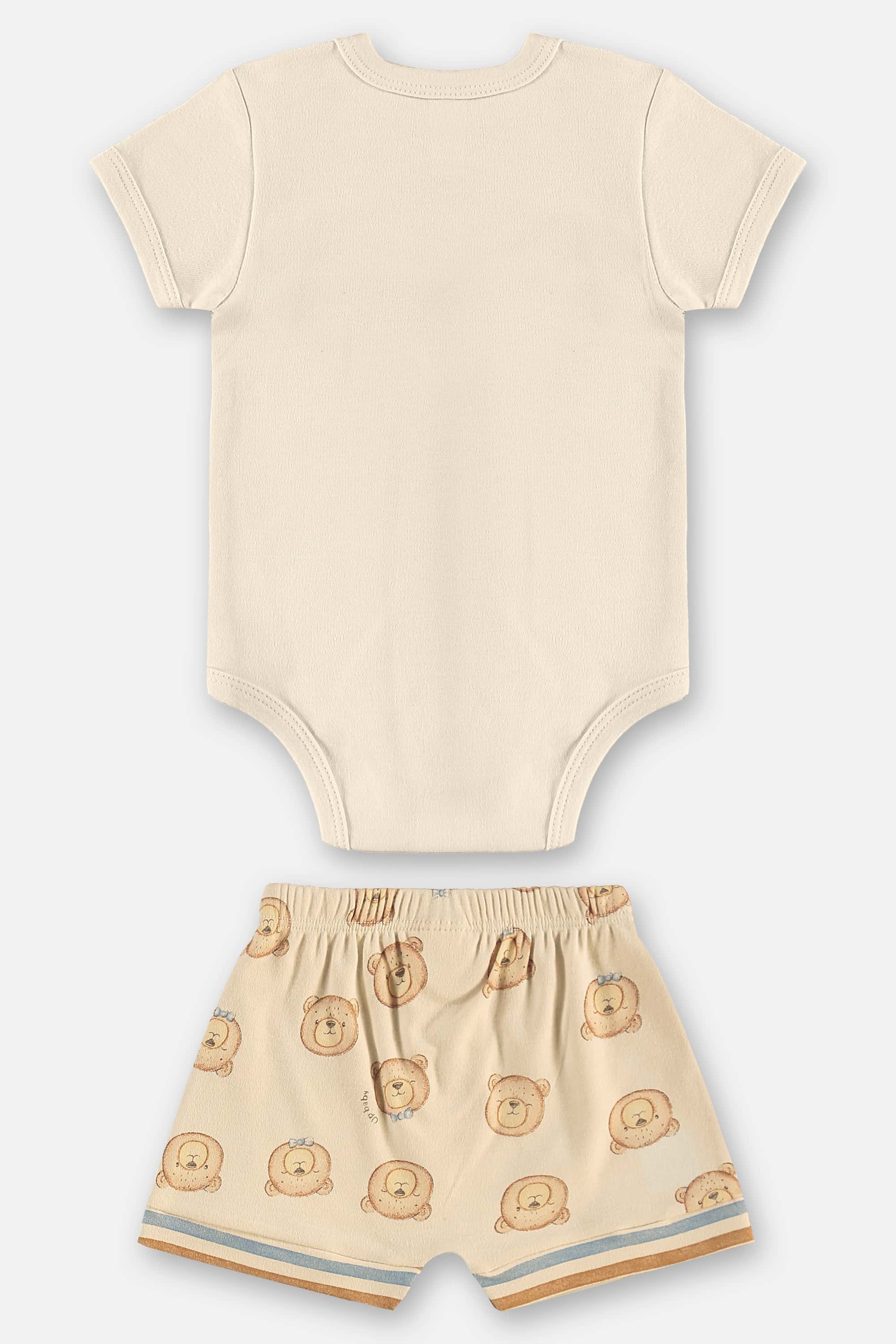 Conjunto Ursinho Listrado com Body e Short para Bebê Menino (Bege) Up Baby - Imagem 19