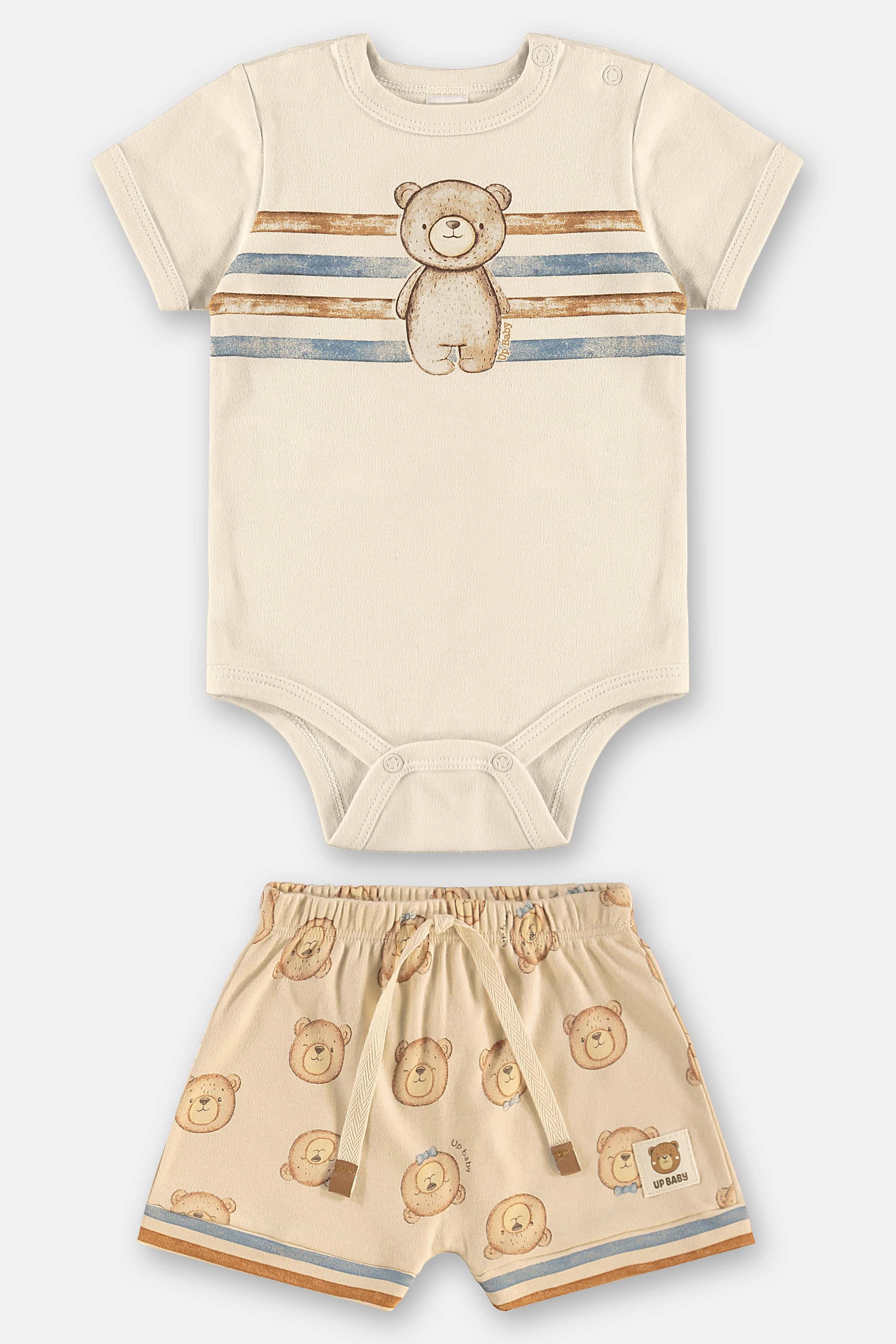 Conjunto Ursinho Listrado com Body e Short para Bebê Menino (Bege) Up Baby - Imagem 23