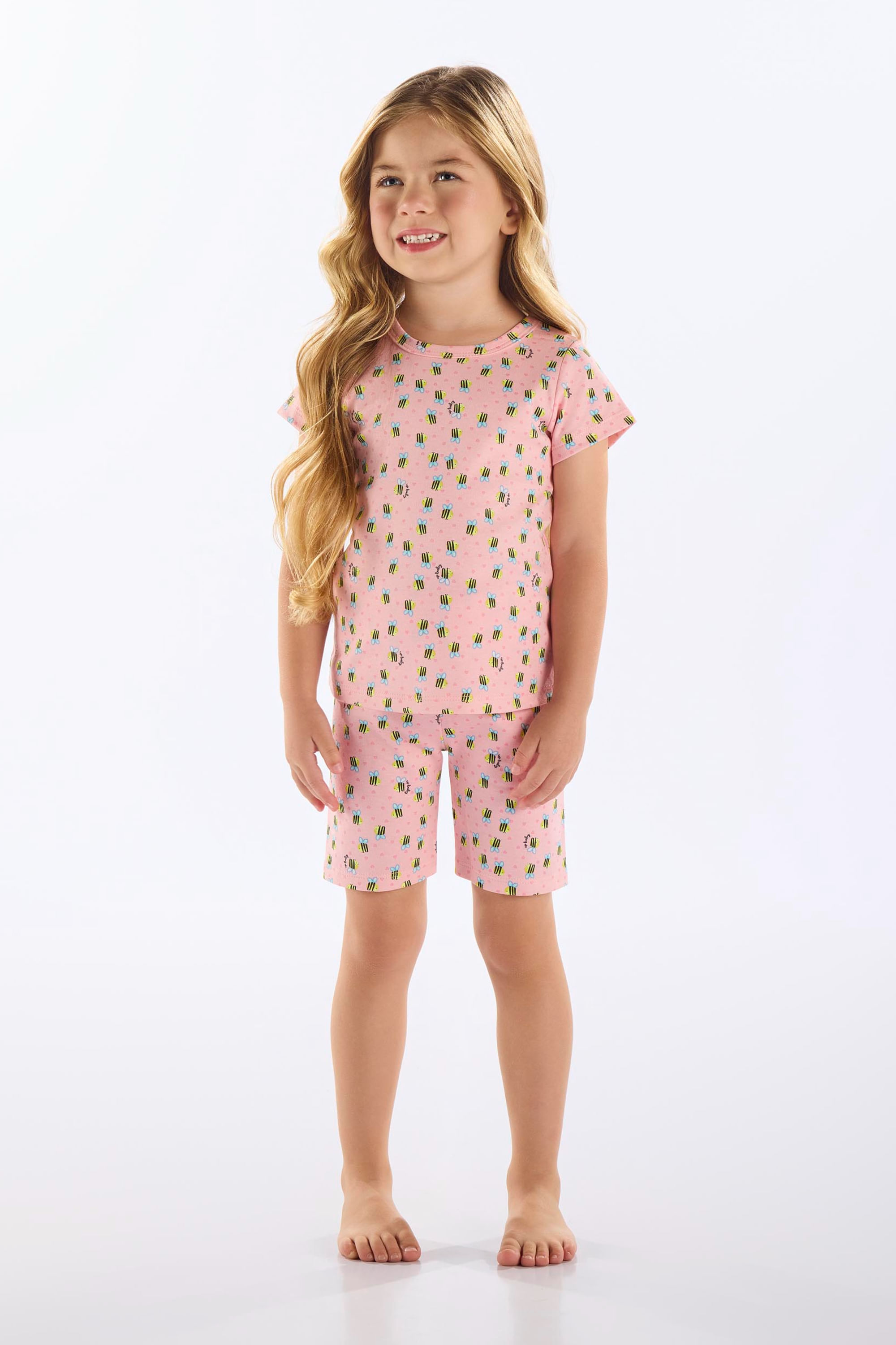 Pijama Infantil Feminino Blusa e Bermuda em Suedine (Rosa) Up Baby