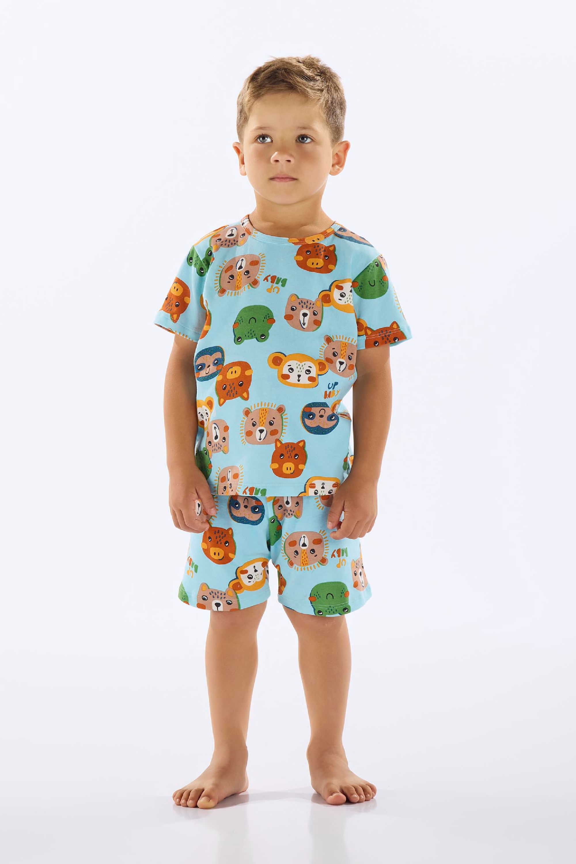 Pijama Infantil Masculino Camiseta e Bermuda em Suedine (Azul Claro) Up Baby